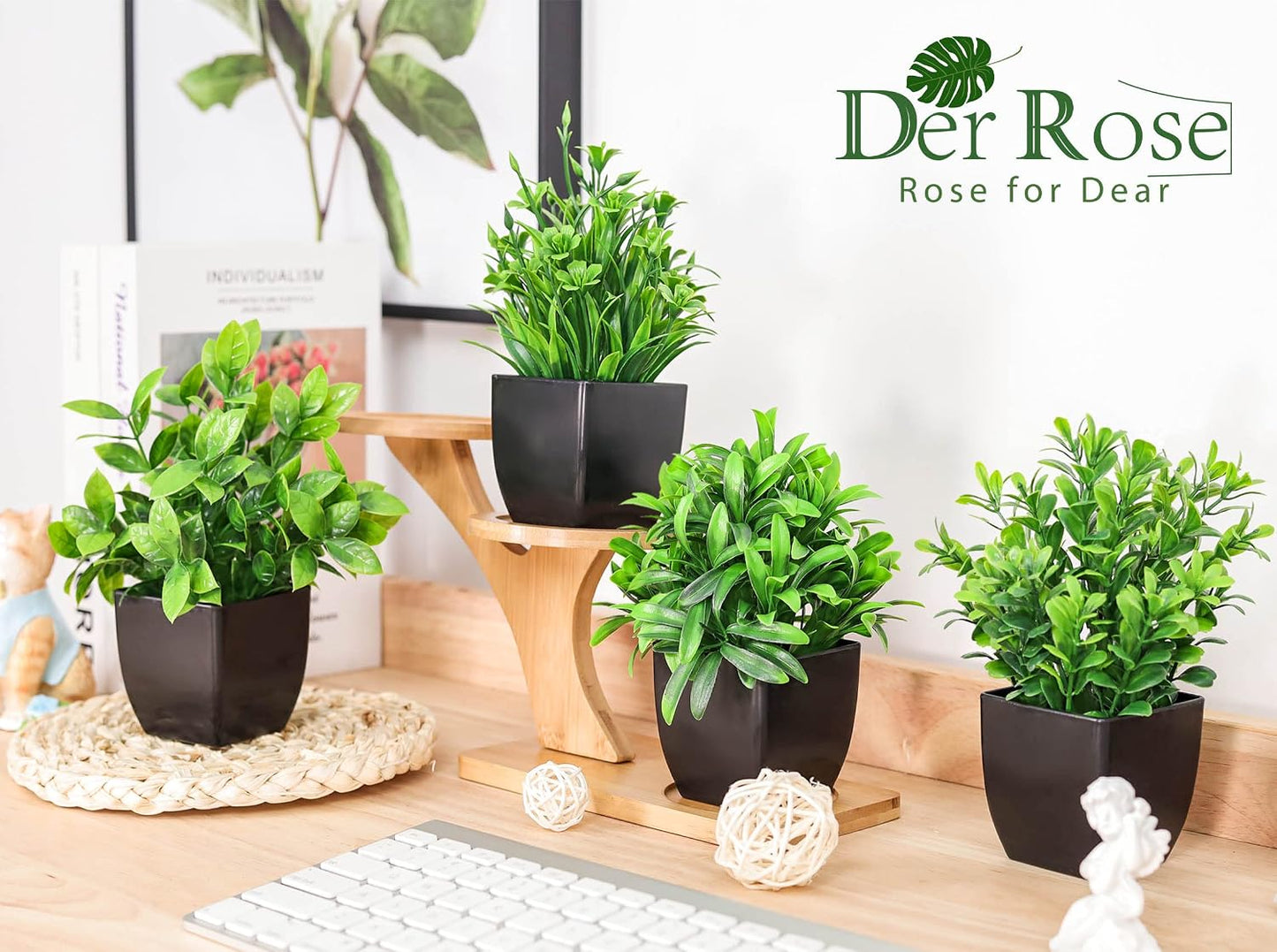 Fake Plants Mini Artificial Plants / Green / Set of 6
