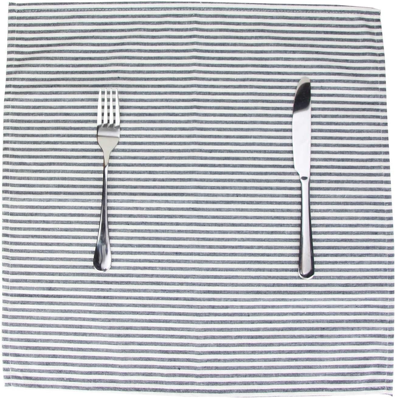 Plain Striped Cotton Linen Blended Dinner Cloth Napkins - Set of 12 (17 x 17 inches) - for Events & Home Use (Black)