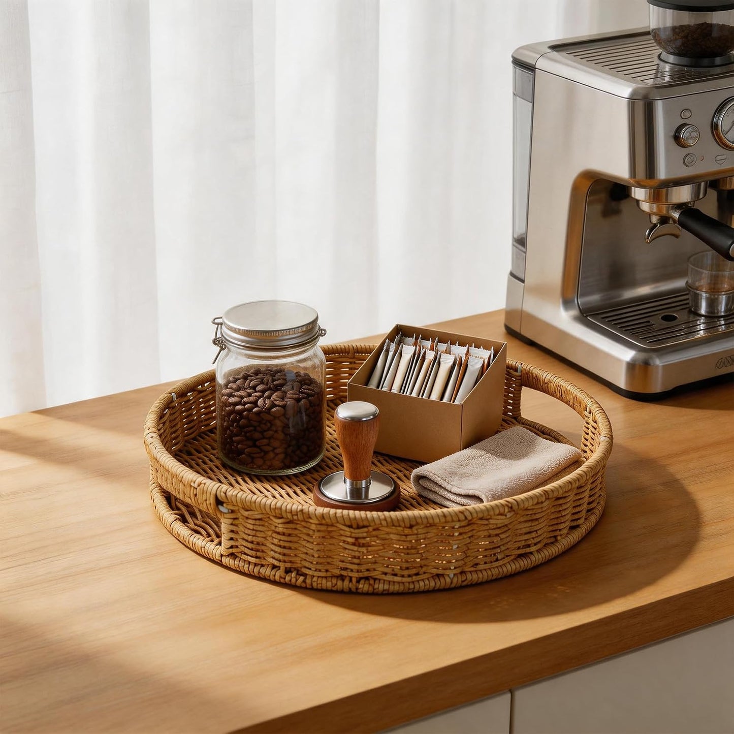 Round PP Rattan Serving Tray / Polypropylene Rattan / 11.8