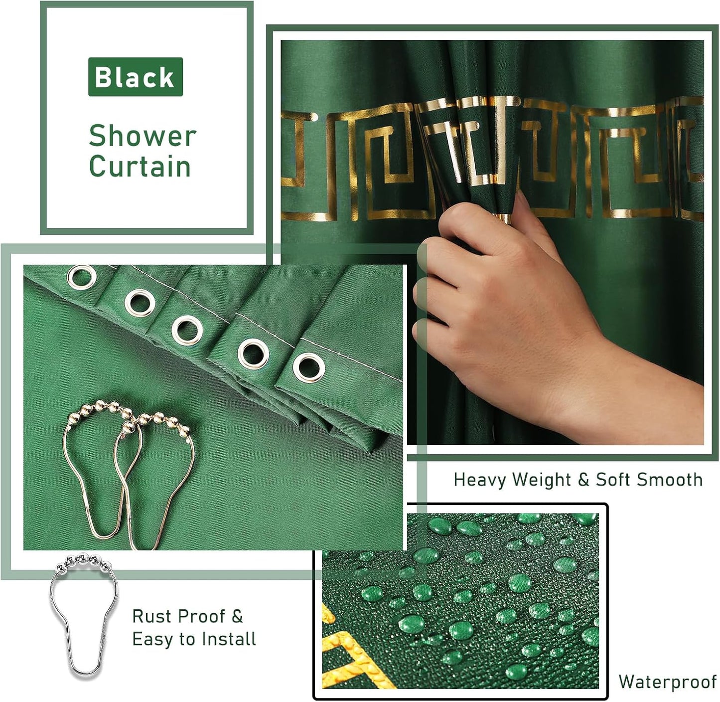 XLHOMO Bathroom Sets with Shower Curtain and Rugs Bathroom Accessories Set Hunter Green Bathroom Set,Soap Dispenser &