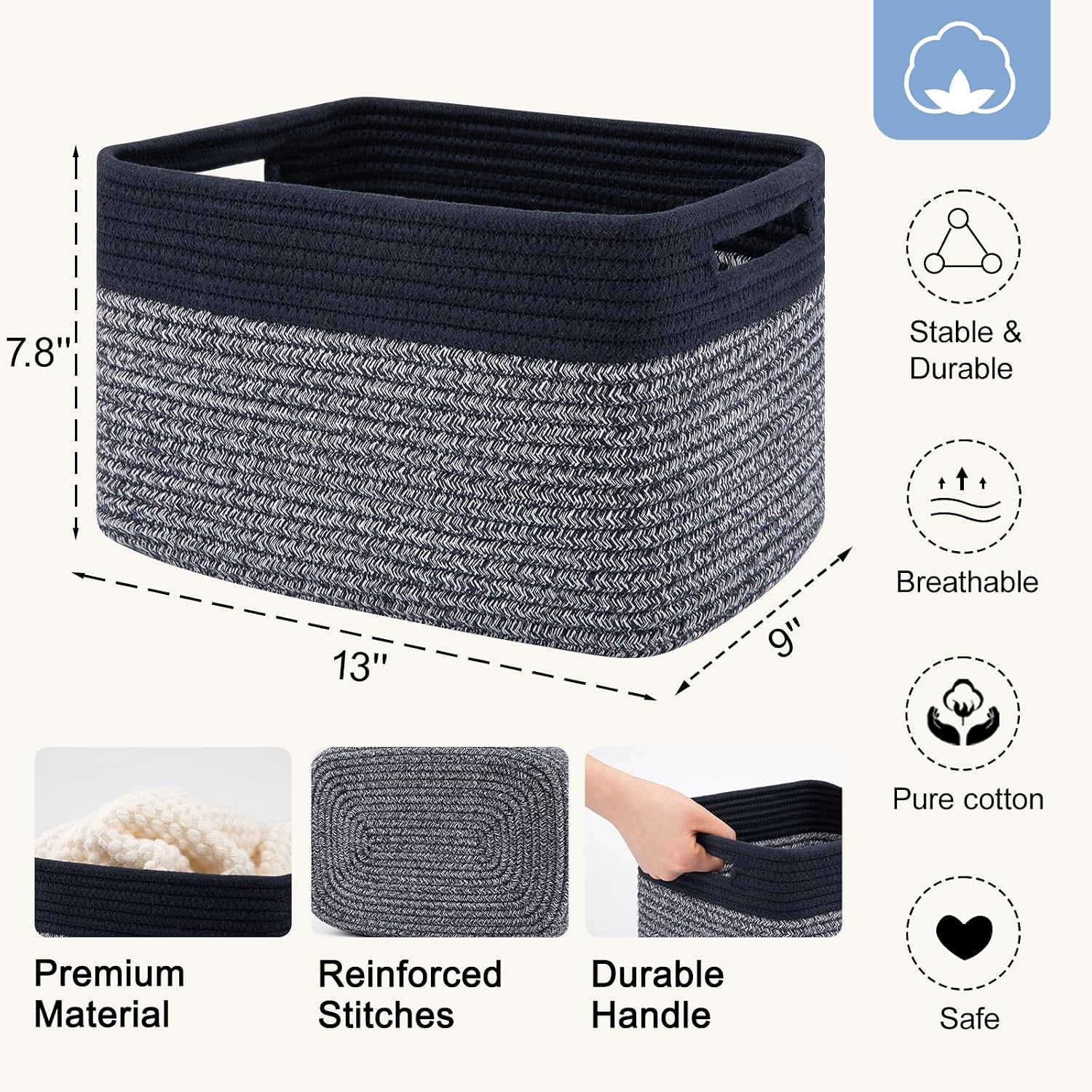 Woven Baskets / Books / Blue & Grey / Small/12.7''lx9''wx7.8''h / Set of 4