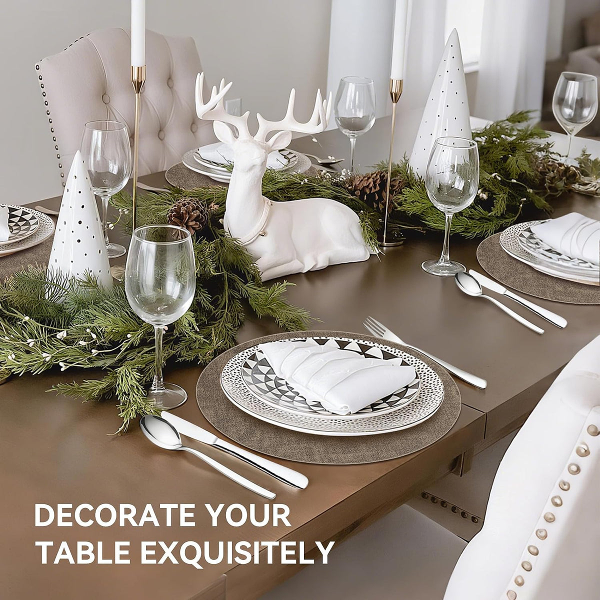 13" Round Placemats Set of 8, Reversible Faux Leather Wipeable Table Mats | 2mm Vinyl Heat Resistant Waterproof