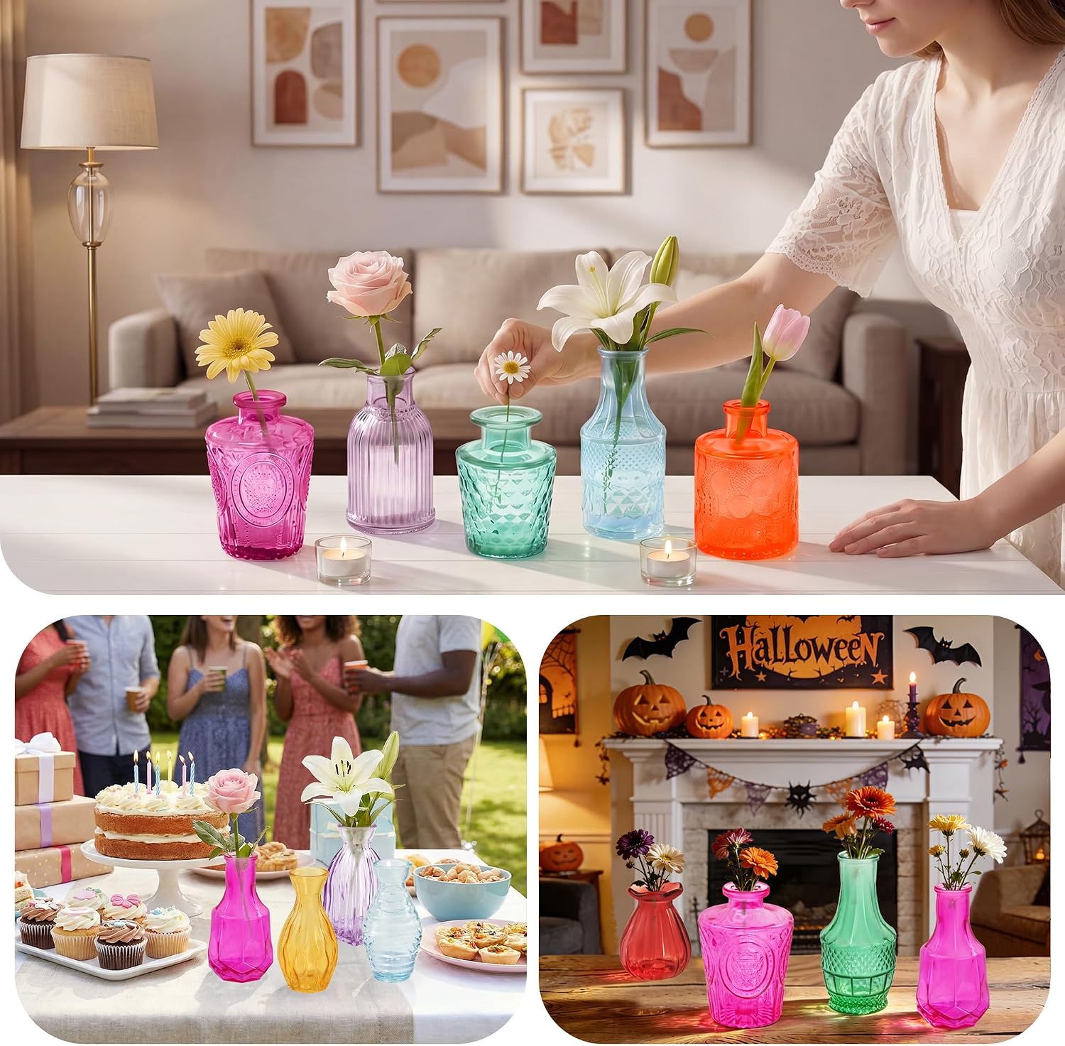 Glass Bud Vases in Bulk / Colorful / Set of 5