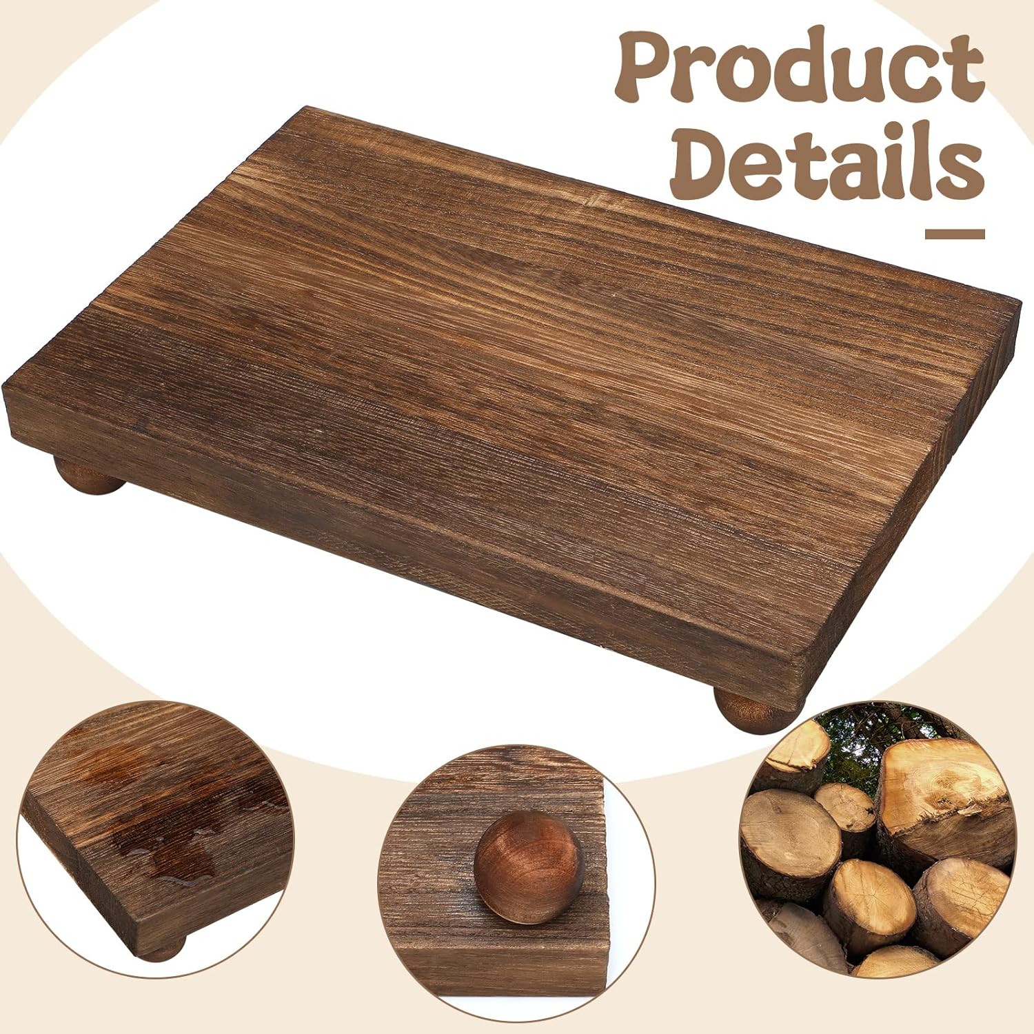 Wood Pedestal Stand Kitchen Soap Tray Farmhouse Wooden Riser Stand / 12 x 7 / Dark Brown