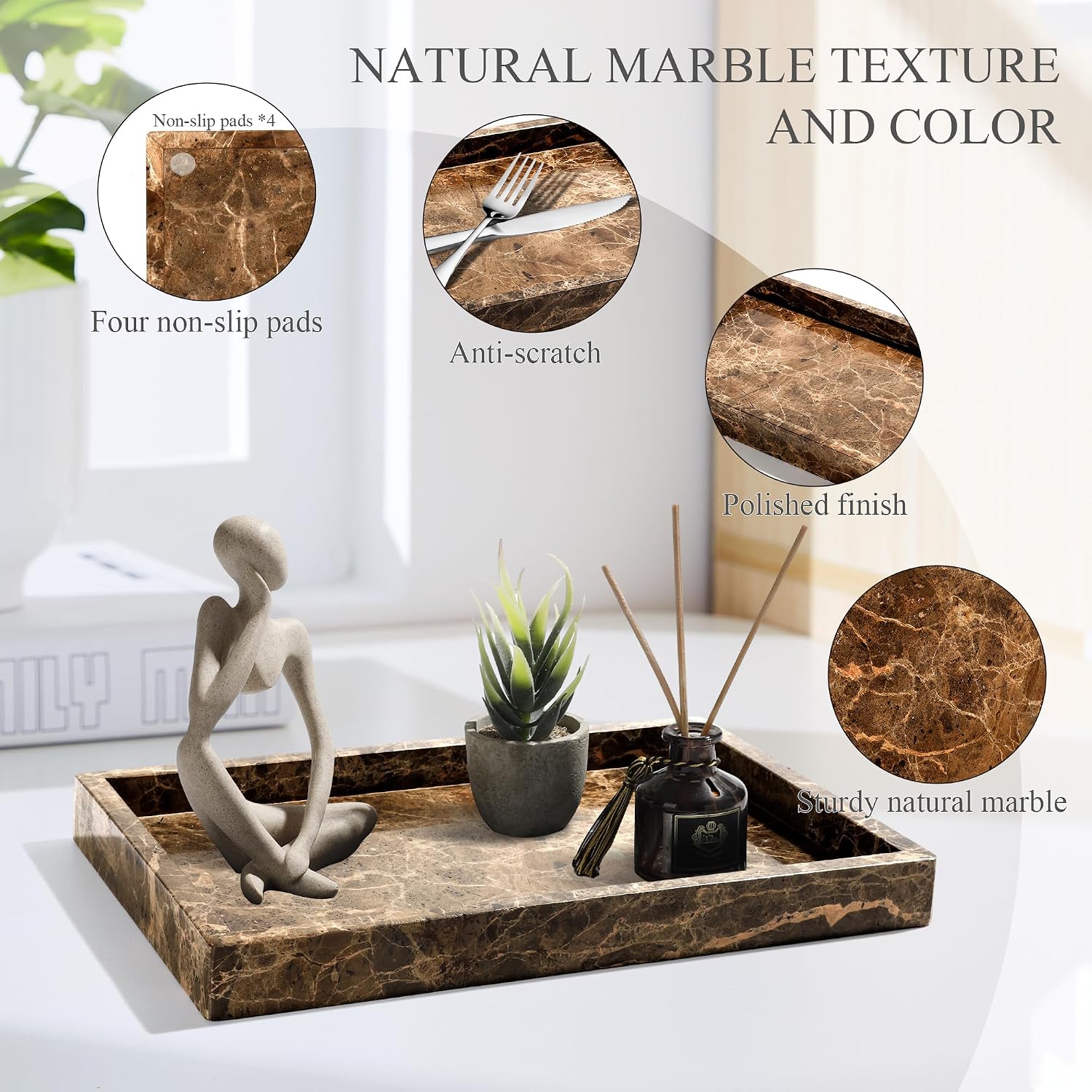 Storage Trays / Real Natural Marble Tray / 12 x 8 x 1.2 / Dark Brown