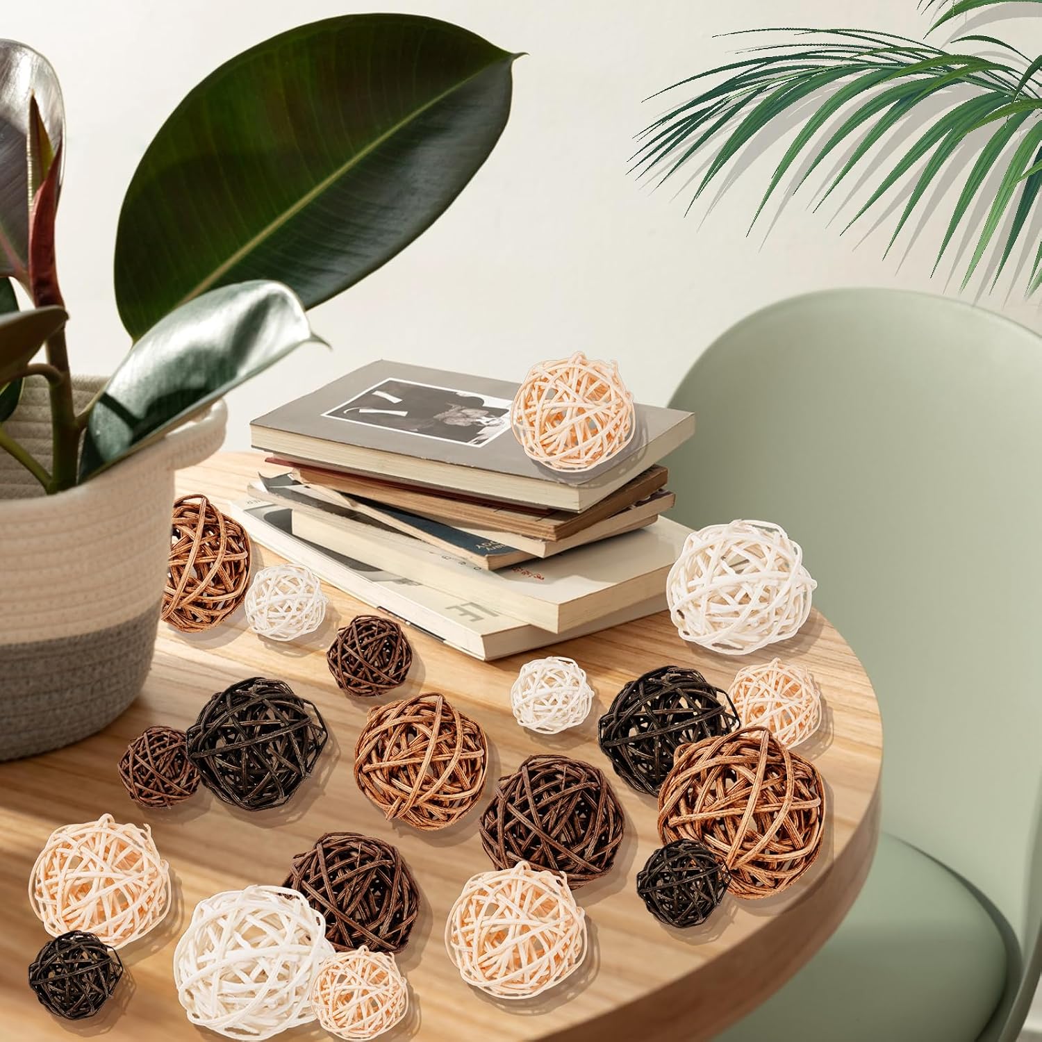 Wicker Rattan Balls Vase Fillers Potpourri Bowl Filler / Khaki / Set of 24