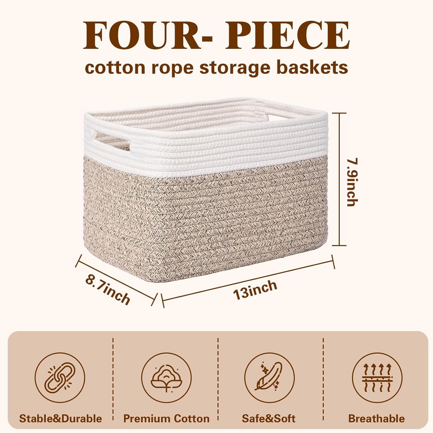 Baskets / Decorative Storage Bins / Brown & White / Set of 4