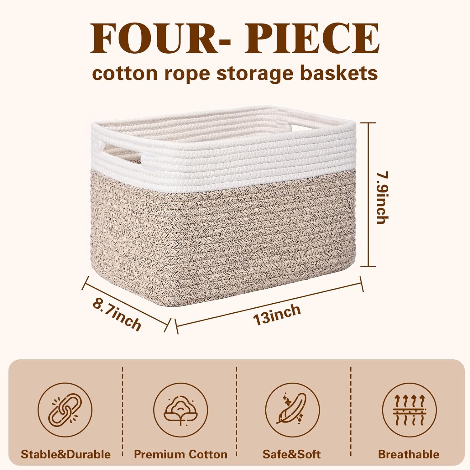 Baskets / Decorative Storage Bins / Brown & White / Set of 4