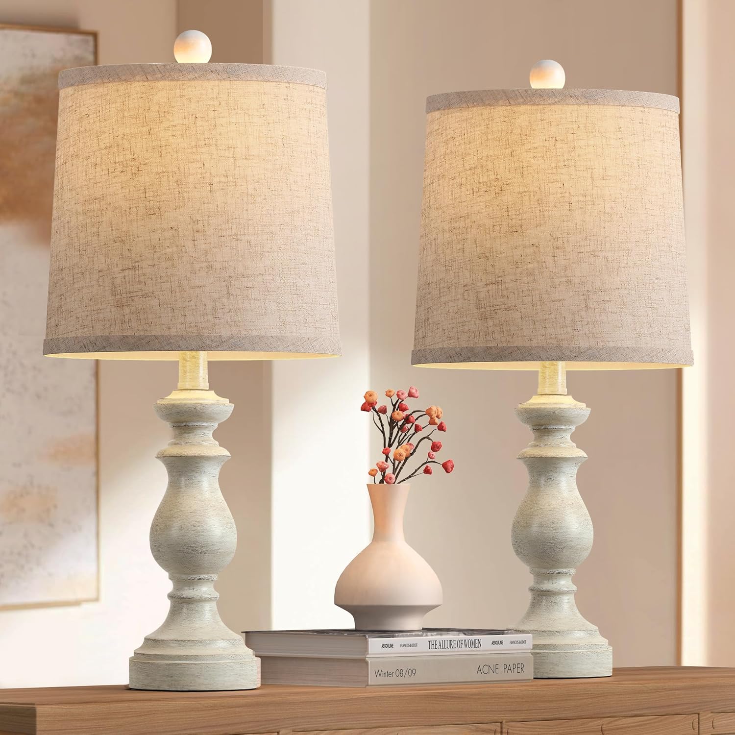 PARTPHONER Traditional Table Lamp Set of 2, Rustic Farmhouse Table Lamps for Living Room Bedroom, 22" Bedside Desk