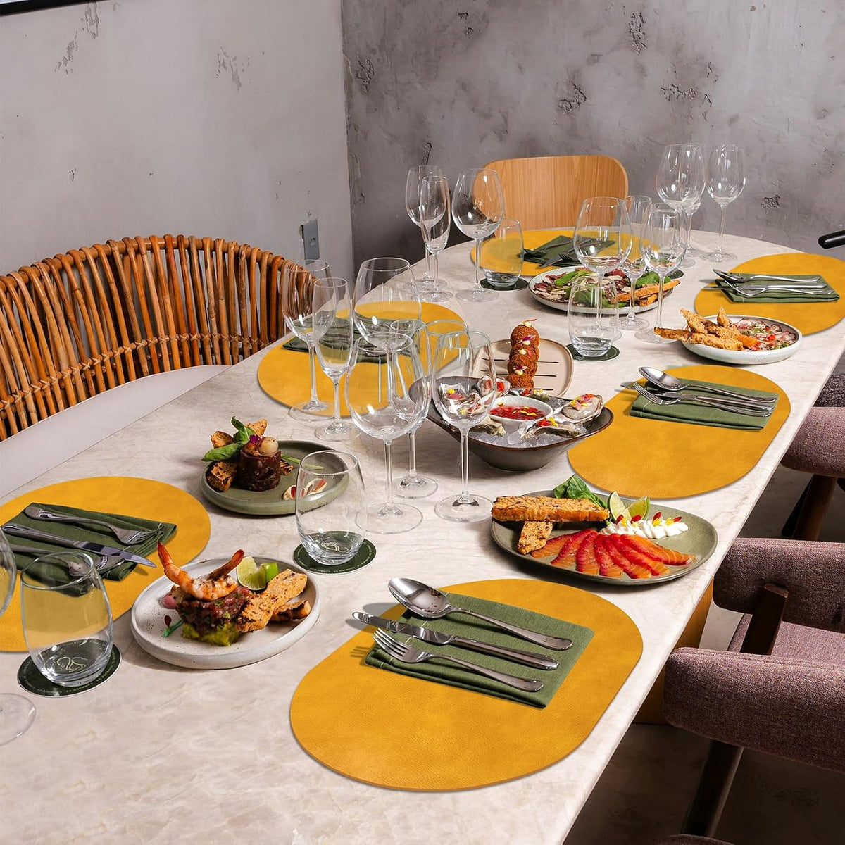 ADRIMER Placemats, Heat Resistant Oval Placemats Set of 12 Washable 12 x 17 Inch, Waterproof Table Mats, Wipeable Pu