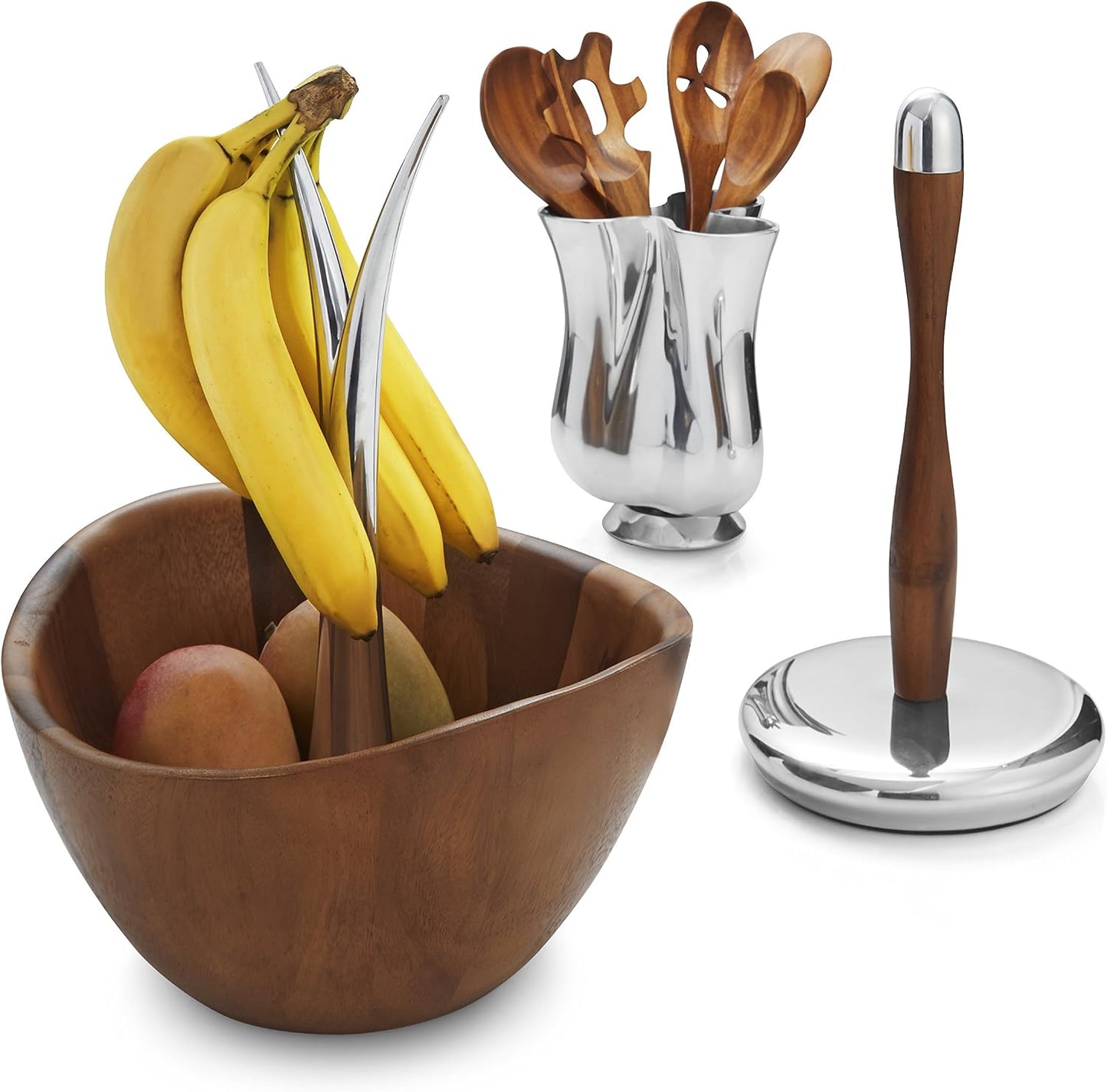nambe Curvo Paper Towel Holder | Wooden Paper Towel Stand for Countertop | Kitchen Roll Holder with Weighted Base