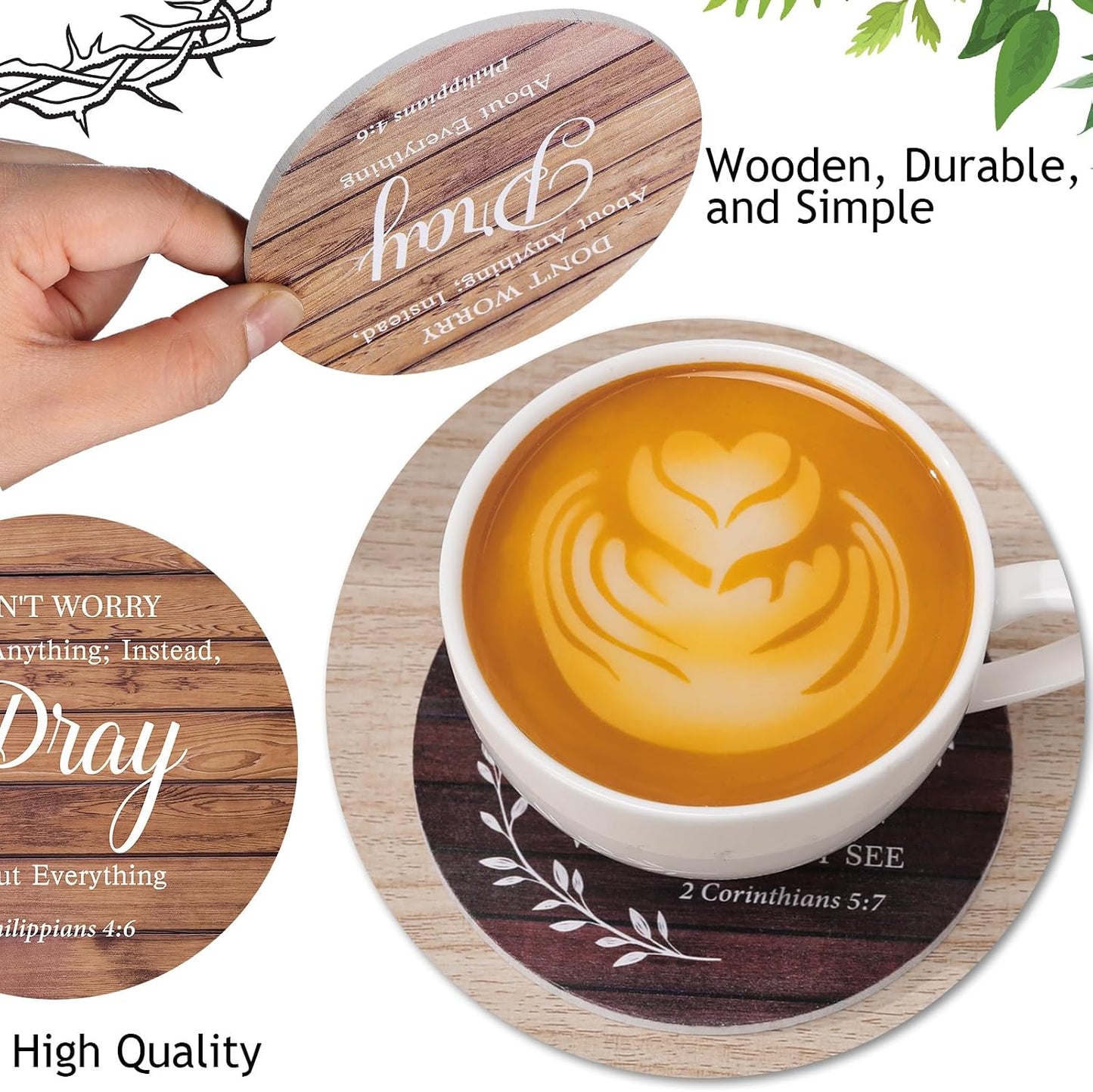 Wooden Coasters for Drinks / Classic Farmhouse / Set of 6