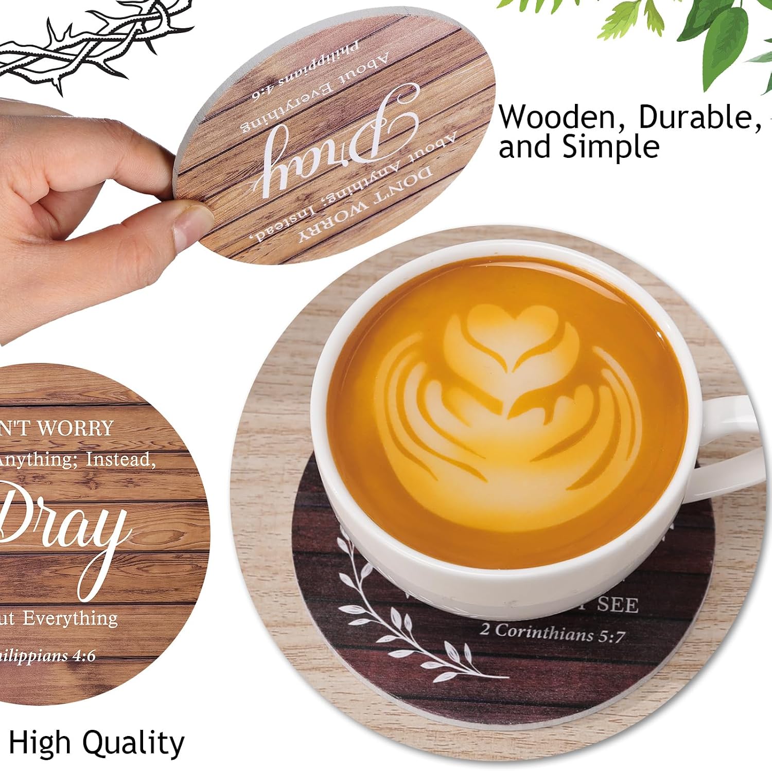 Wooden Coasters for Drinks / Classic Farmhouse / Set of 6