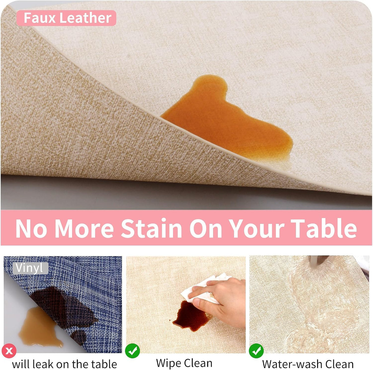Maxpearl Faux Leather Placemats Set of 8, Easy to Clean, Beige | Waterproof - Heat Resistant - Non Slip - Wipe Clean