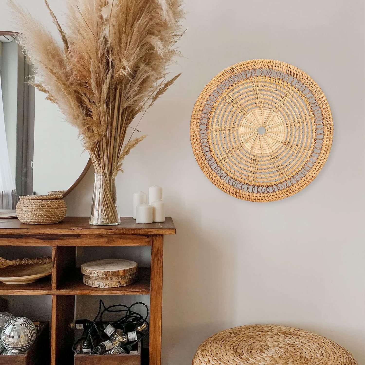 Boho Wall Basket Decor / A / 13"L x 13"W / Natural / Set of 3