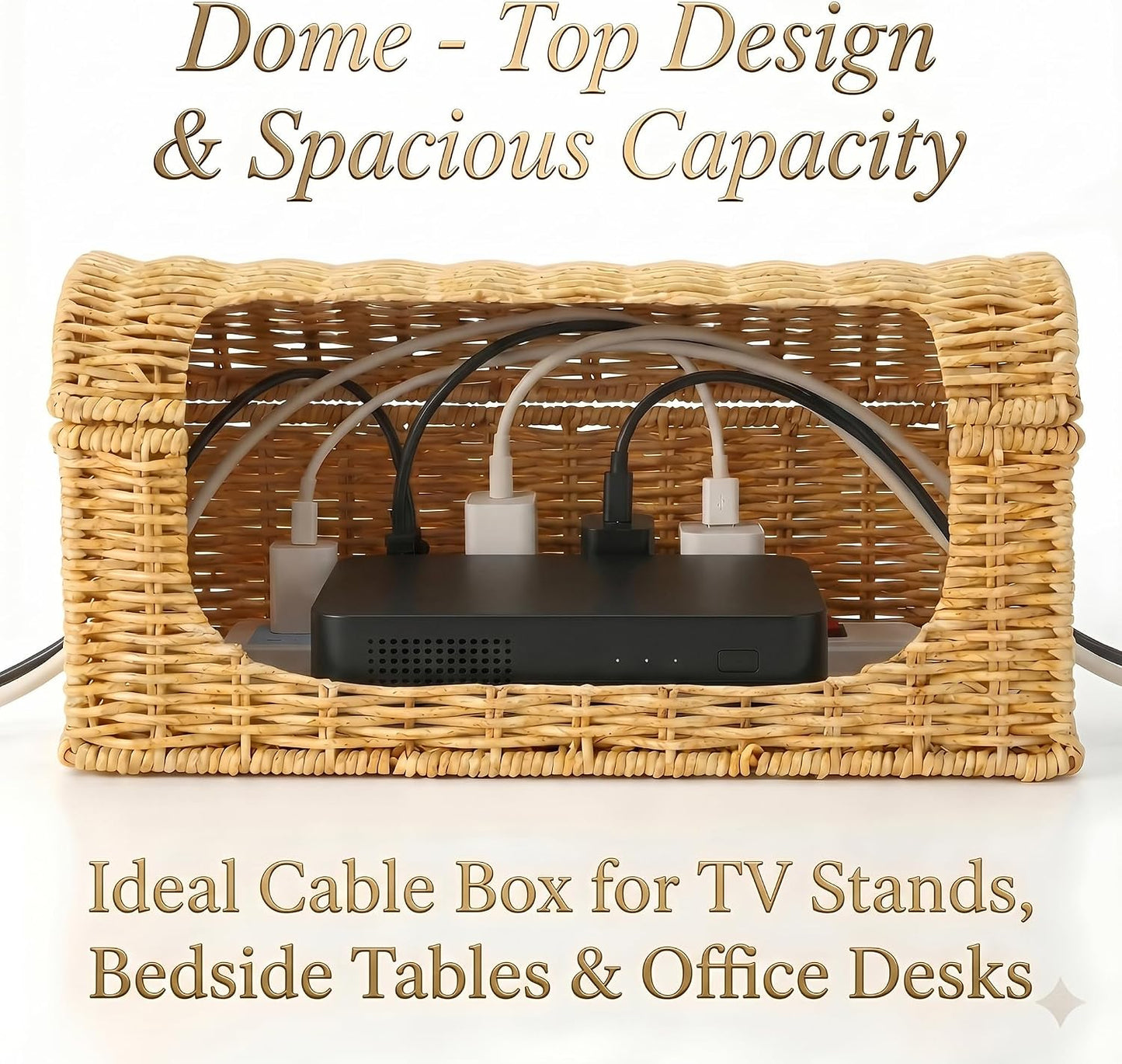 Rattan Cable Management Box / Natural / Domed Box / Large