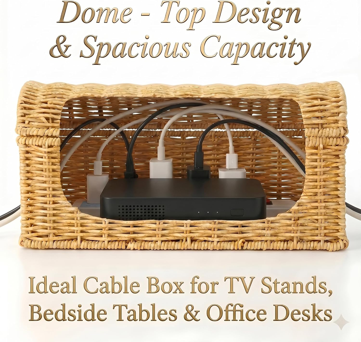 Rattan Cable Management Box / Natural / Domed Box / Large