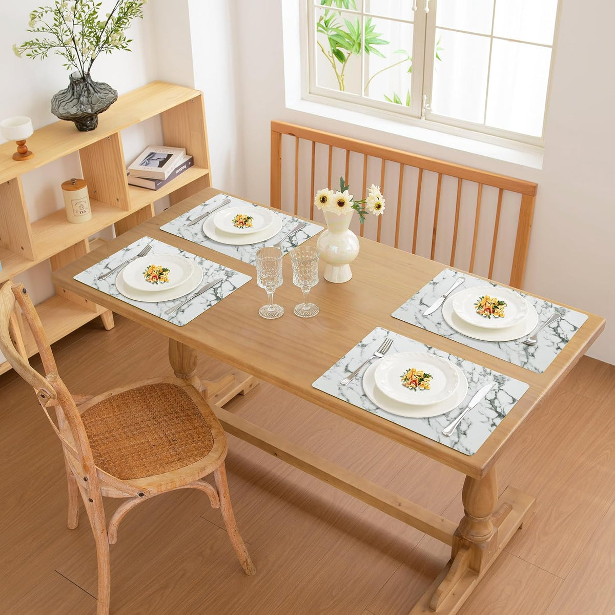 FROMHEART Faux Leather PU Placemats Set of 6 (Marble,11.8" x 17") | Waterproof,Heat/Oil Stain-Resistant Table
