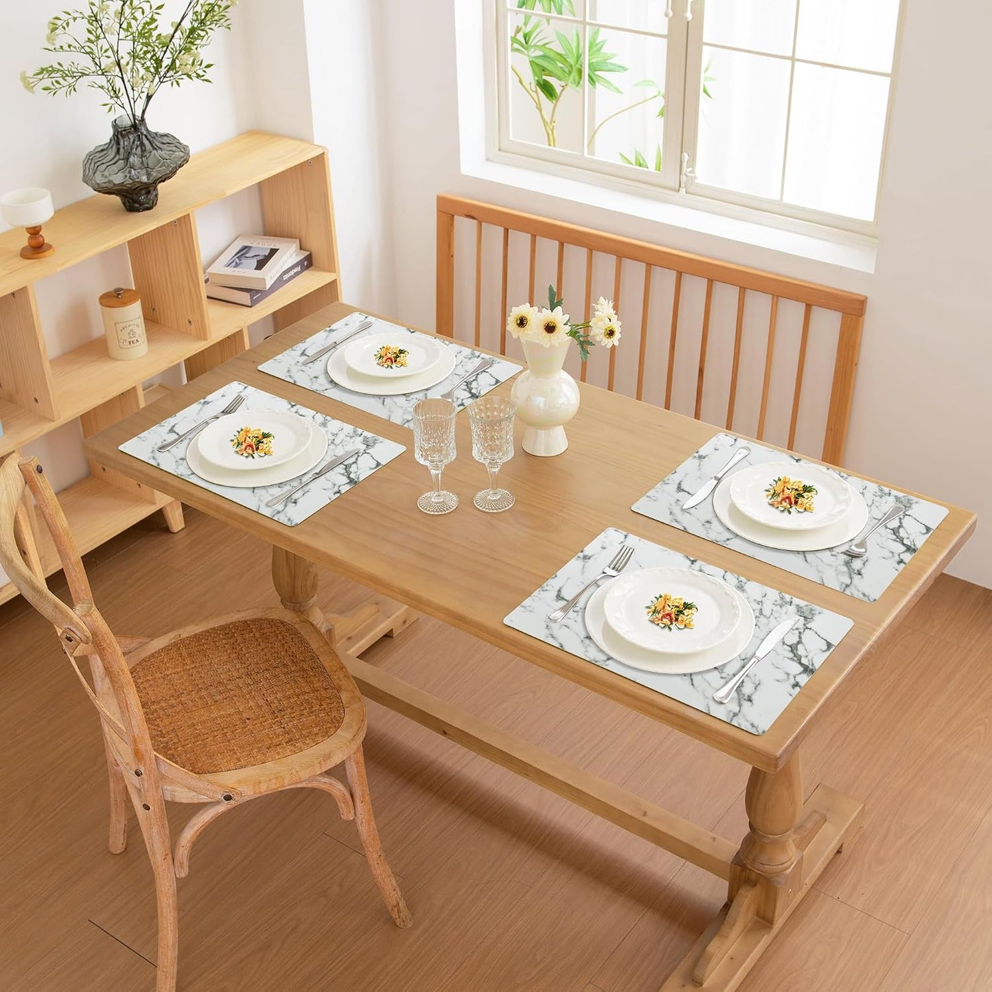 FROMHEART Faux Leather PU Placemats Set of 8 (Marble,11.8" x 17") | Waterproof,Heat/Oil Stain-Resistant Table