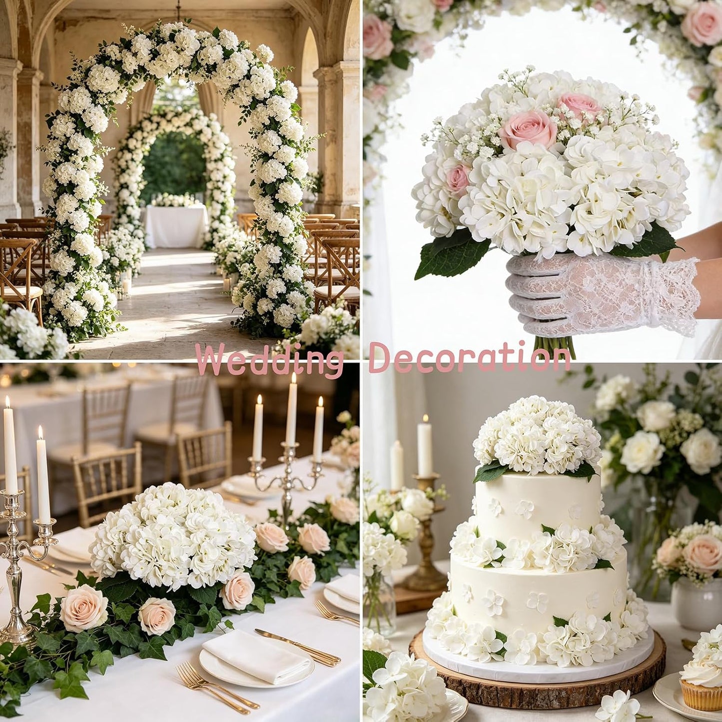 Hydrangea Artificial Flowers Silk Fake Hydrangeas Faux Hydrangea Flowers / White / Set of 6