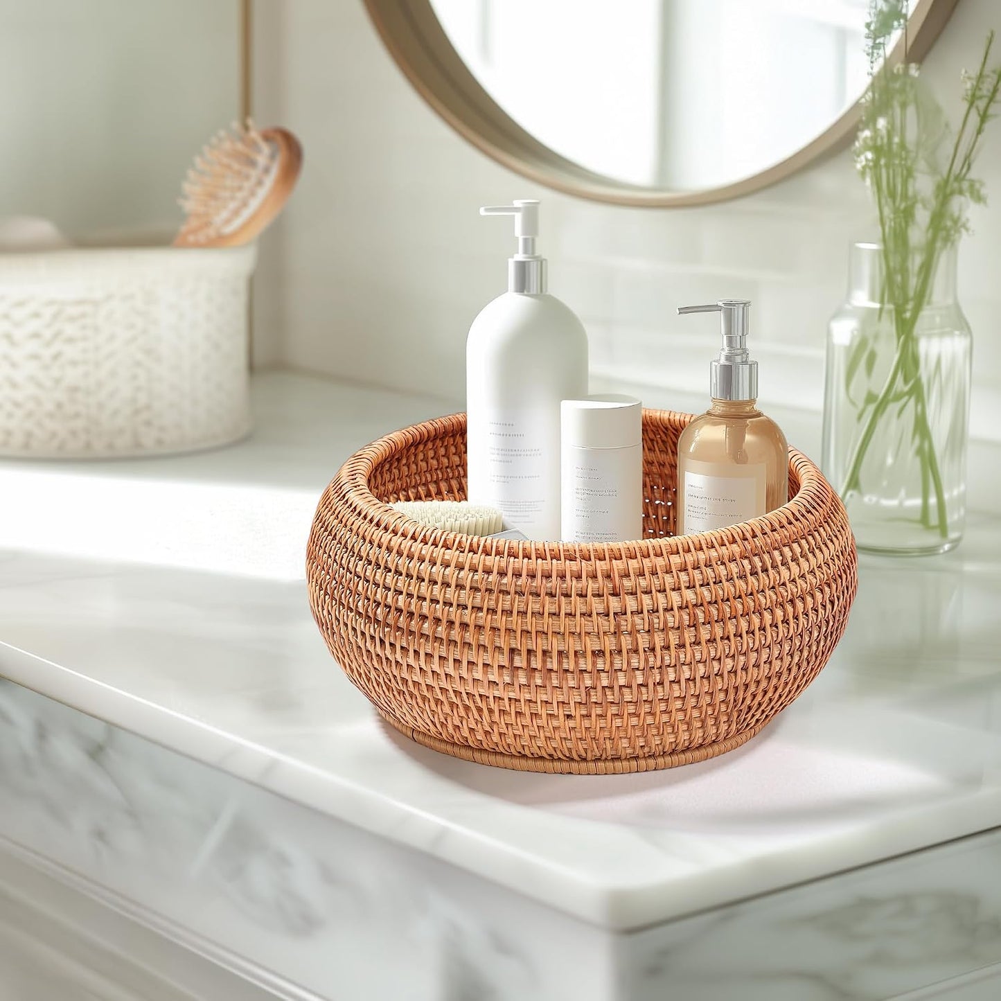 Handwoven Rattan Basket / High:9.06"d*6.30"h / Natural
