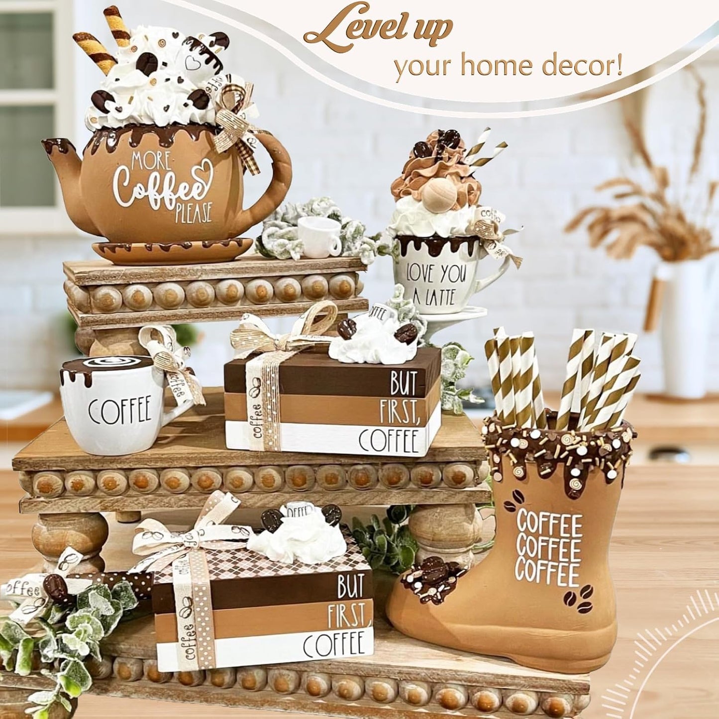 Wooden Riser [Set of 3] Premium Farmhouse Risers | Beaded Wood Risers for Display | Handmade Wooden Risers for Decor