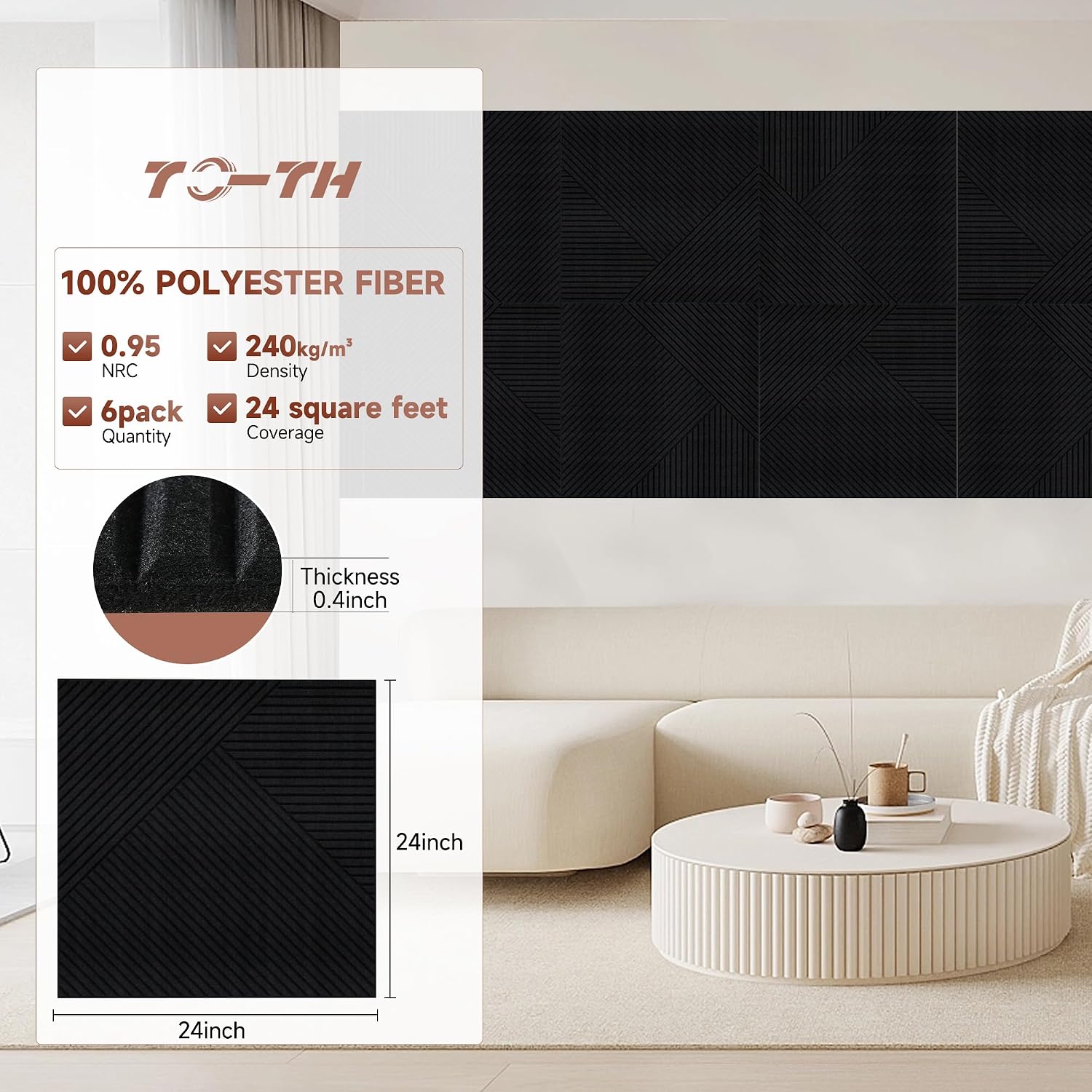 Self-Adhesive Sound Proof Panel 3D Decorative Wall / Black / Set of 6