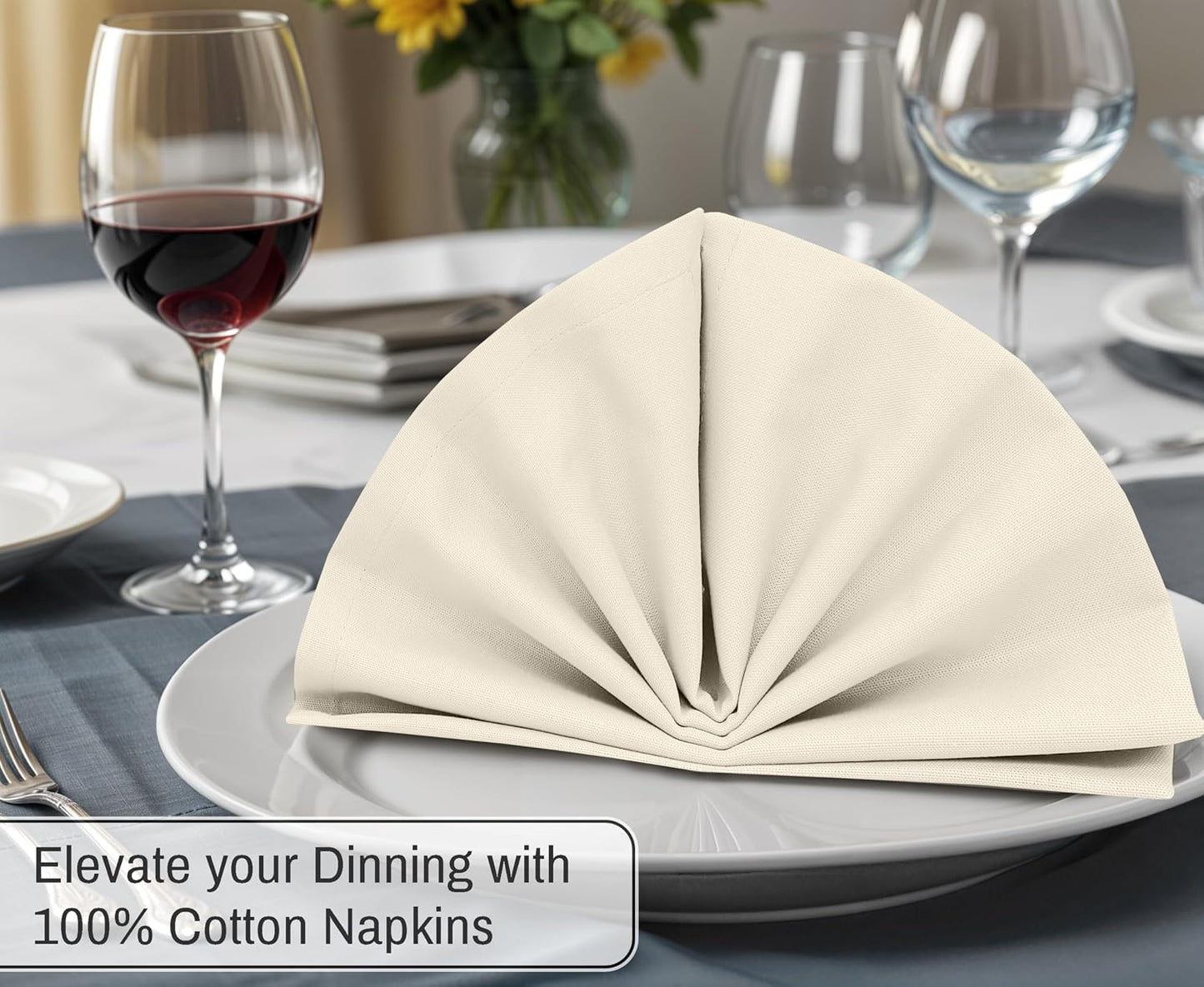 Ruvanti Cloth Napkins Set of 12, 100% Cotton 18”x18” - Antique White | Washable, Soft, Durable & Absorbent Everyday