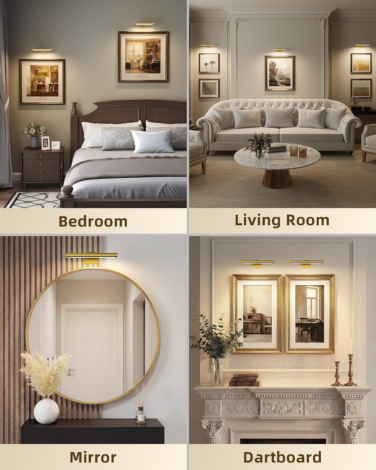 EZVALO Picture Light for Wall, Rechargeable 2400mAh Gold Lights Wireless with IR Remote, 3 Color & Dimmable Magnetic