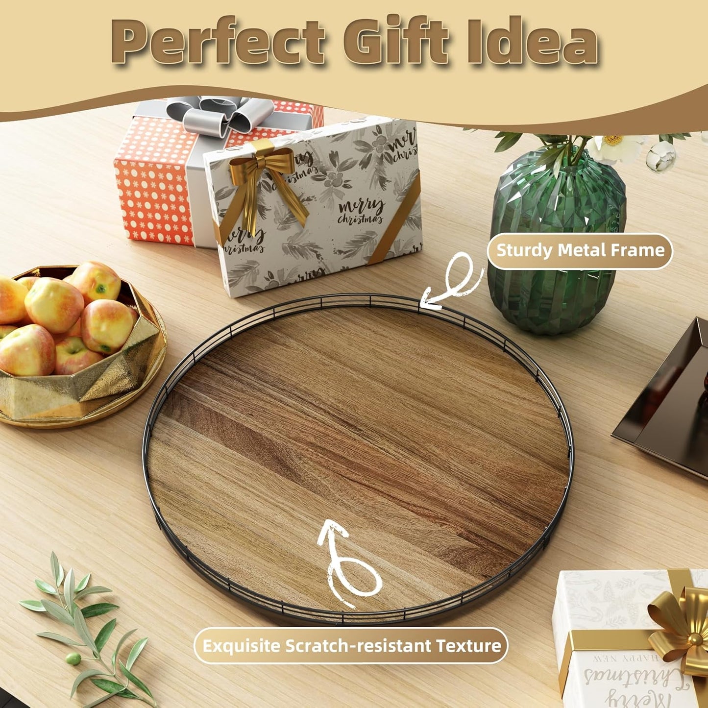 Acacia Wood 12" Lazy Susan Turntable Organizer / Set of 12