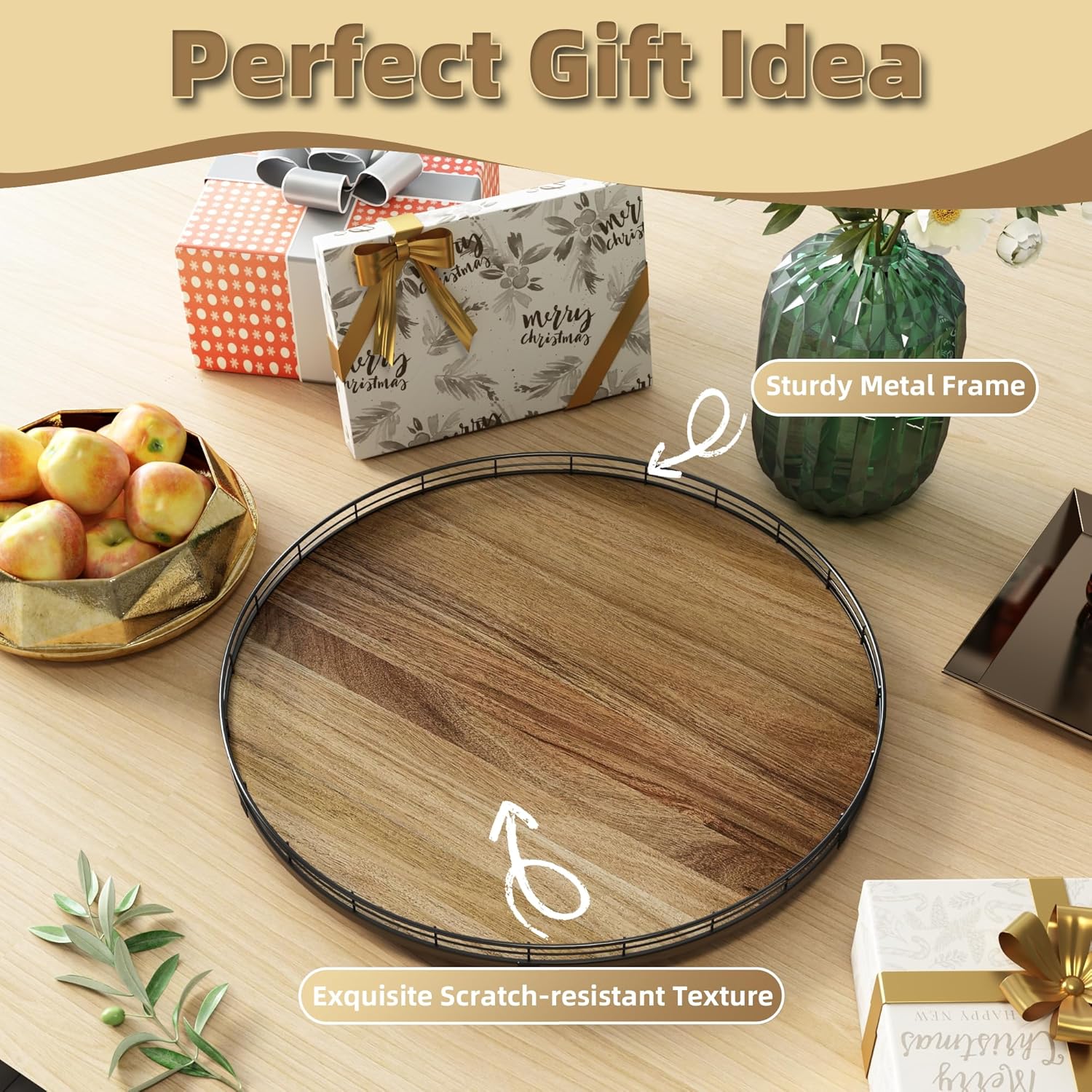 Acacia Wood 12" Lazy Susan Turntable Organizer / Set of 12
