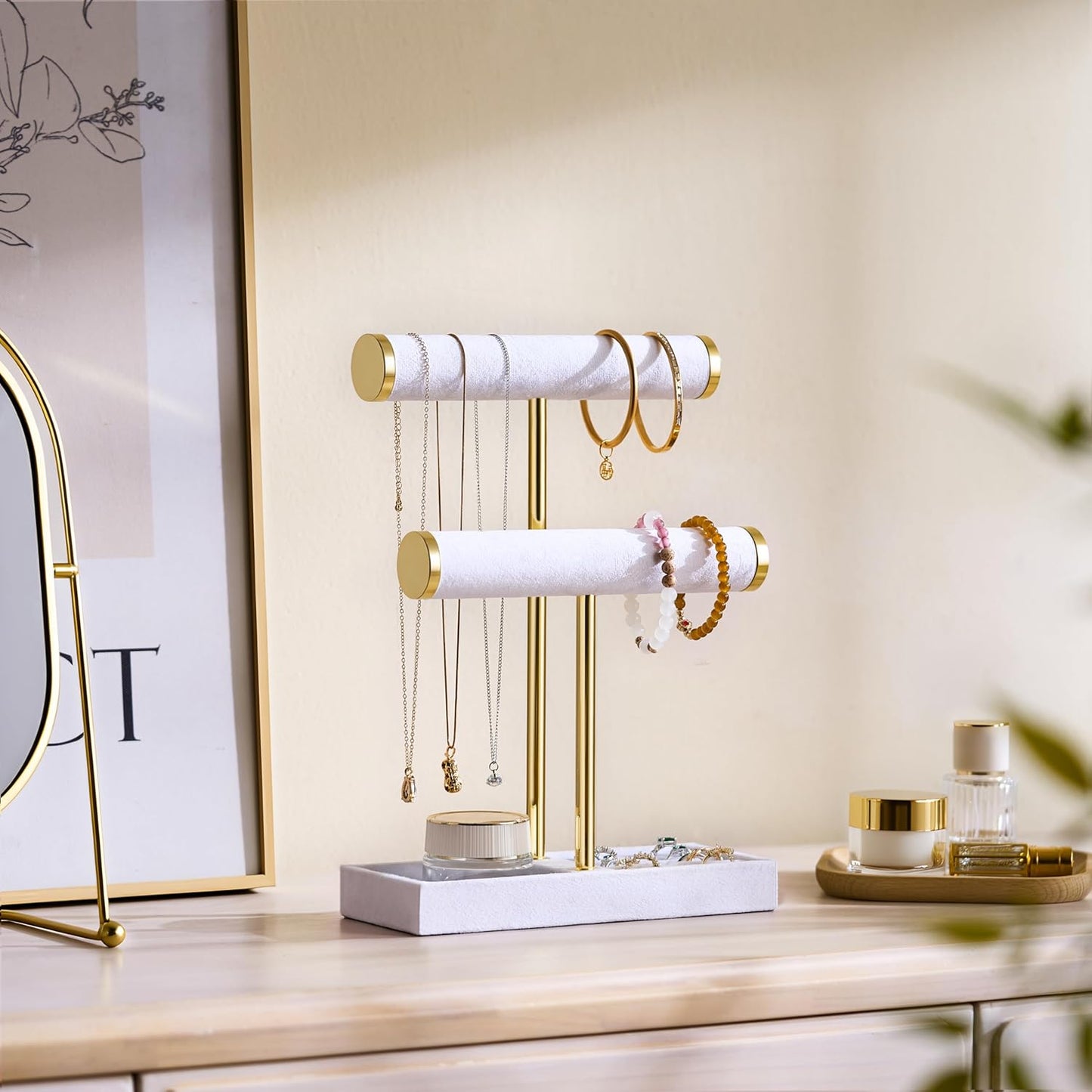 Detachable T Bar Velvet Bracelet Holder / White