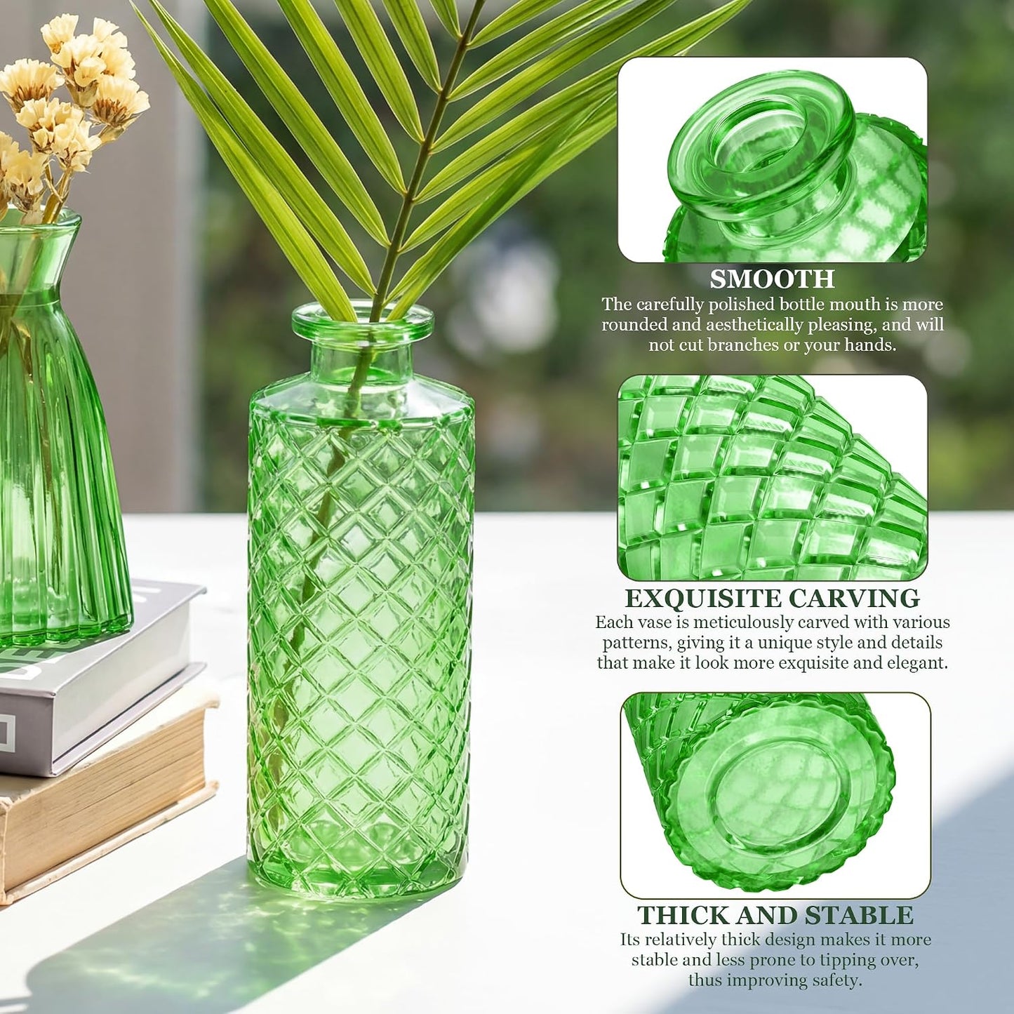 Armber Small Vintage Glass Clear Bud Flower Vases Bulk Multiple Shape Mini Glass / Green / Set of 12