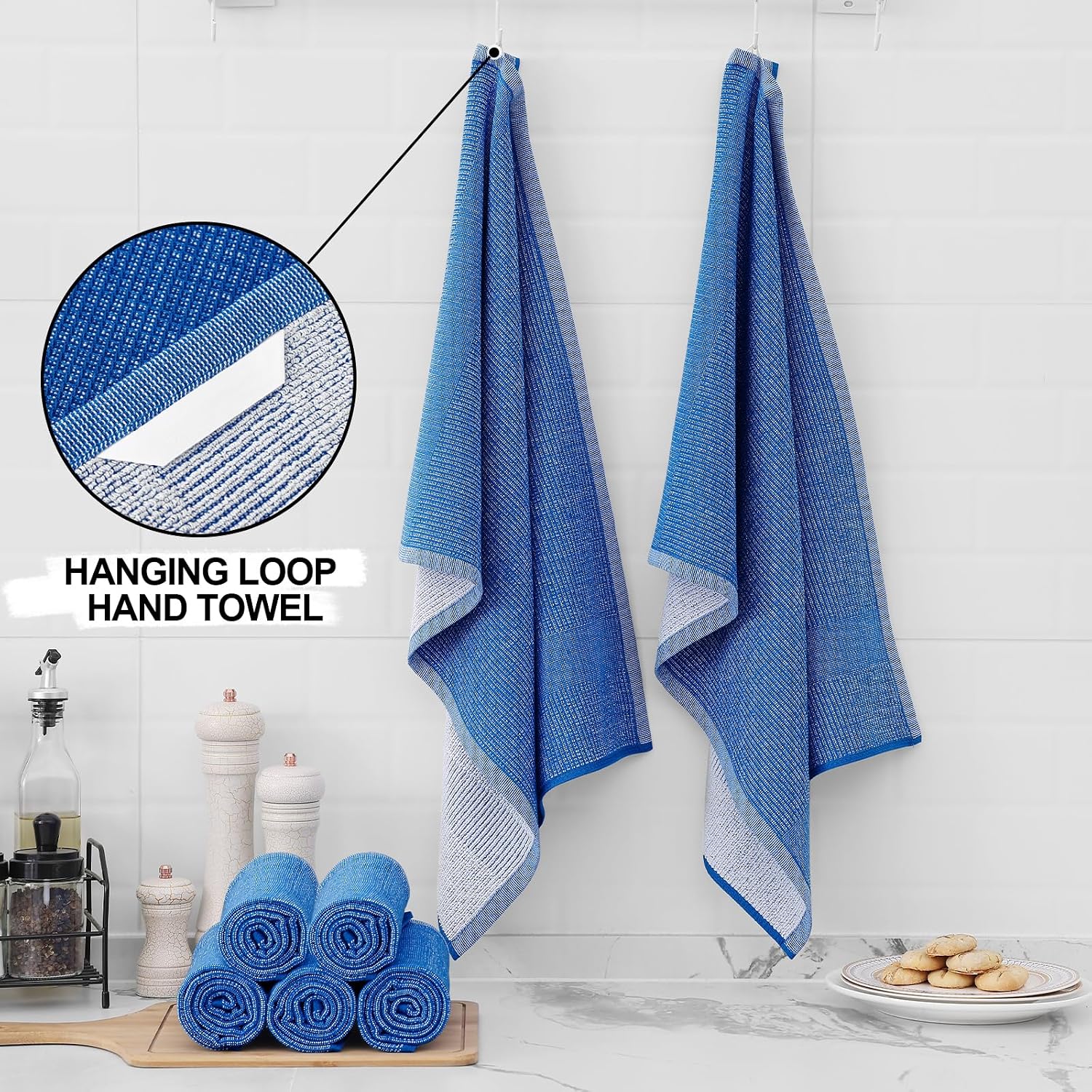 Homaxy 380 GSM Cotton Premium Kitchen Towels 6 Pack, 18"x 28", Blueberry | Flat and Terry Dish Towels, Highly Absorbent