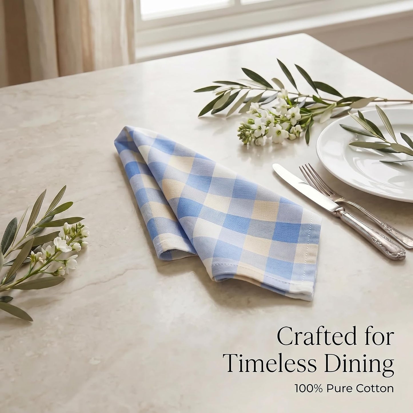 Urban Villa Cloth Napkins Cotton 20x20 (Set of 12) Blue Sand Checks