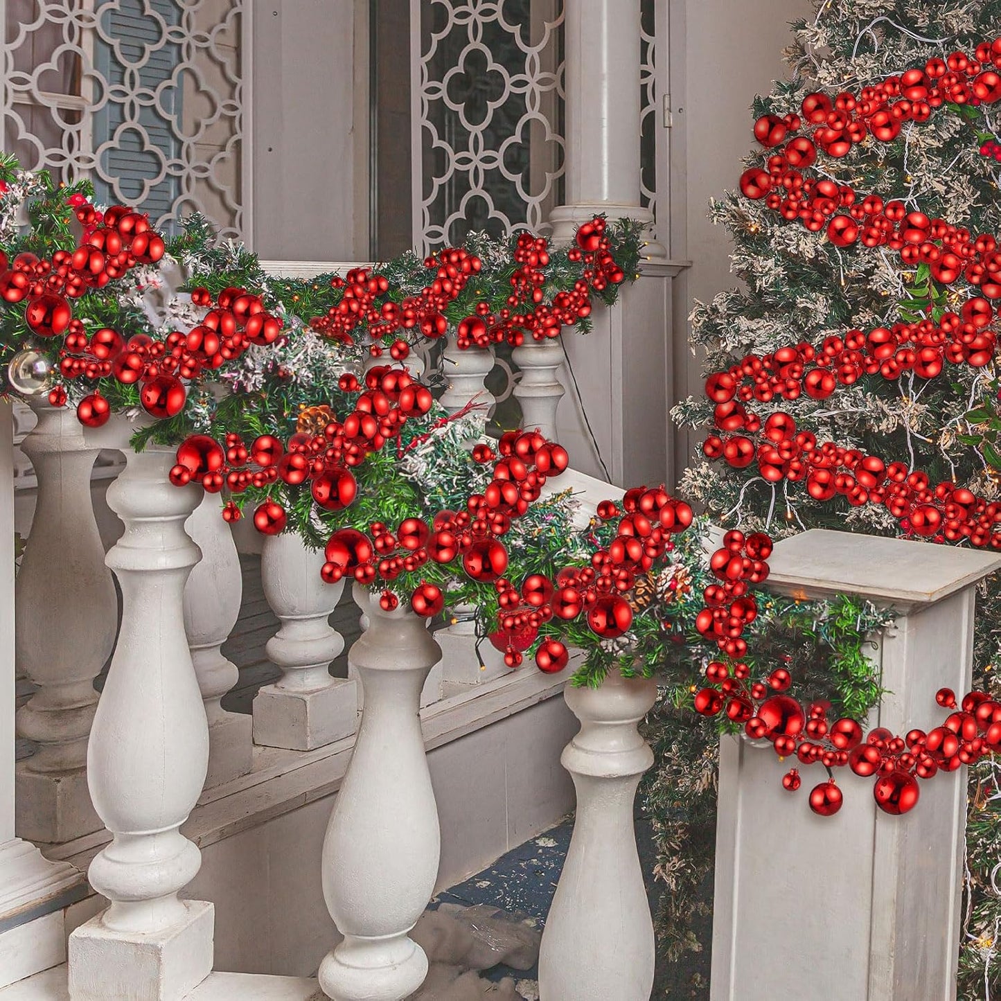 2 Pcs 6 ft Christmas Ball Garland Ornaments, Red | Bauble Bulb Christmas Tree Ball Decoration Shatterproof Ornaments