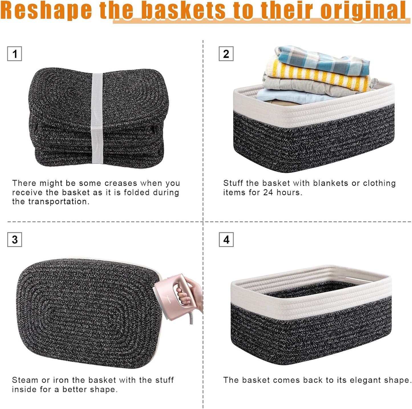 Small Bins / Organizer Baskets / Black/white / 11.8"*7.8"*4.7 / Set of 4