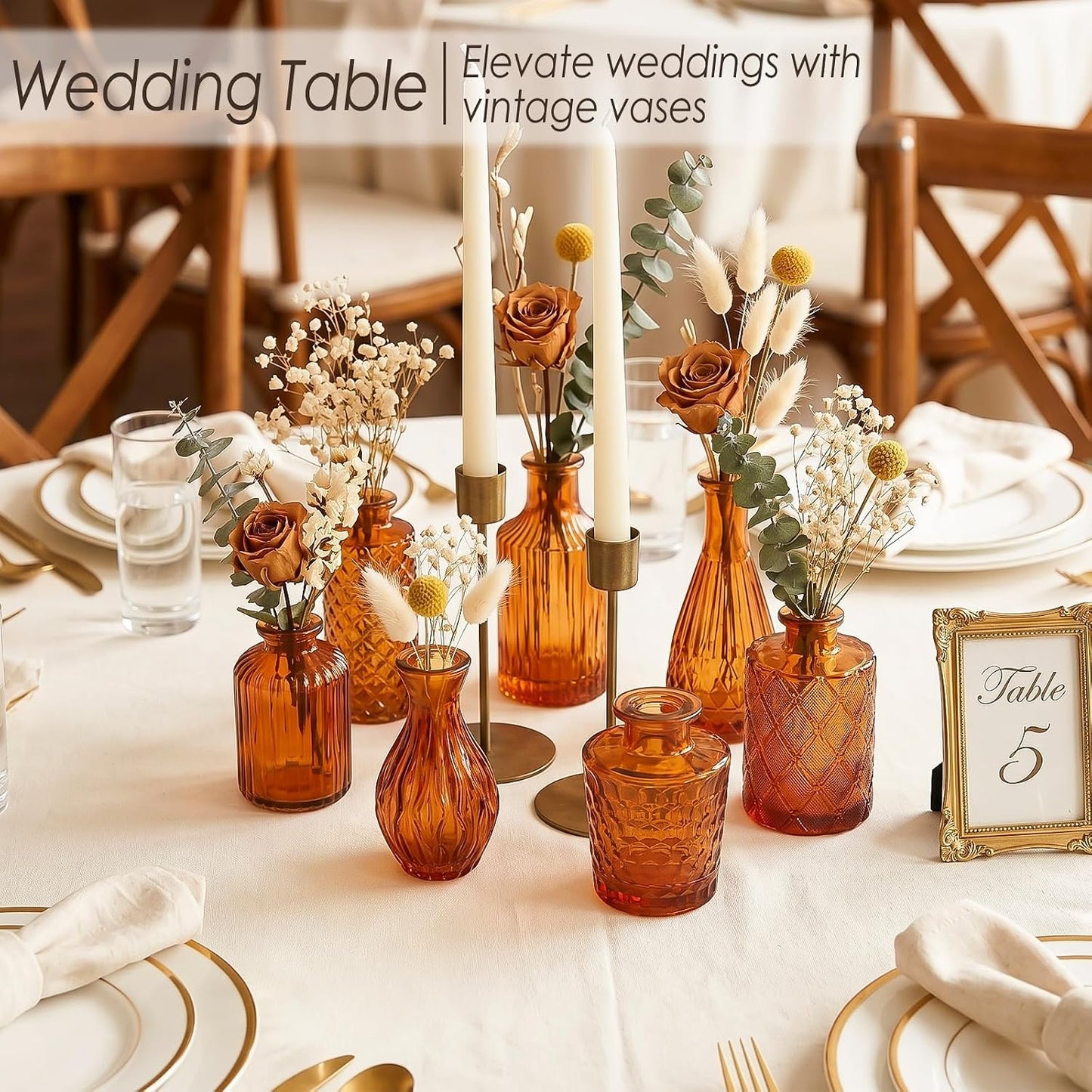 Brown Glass Bud Vases / Amber Brown / Set of 12