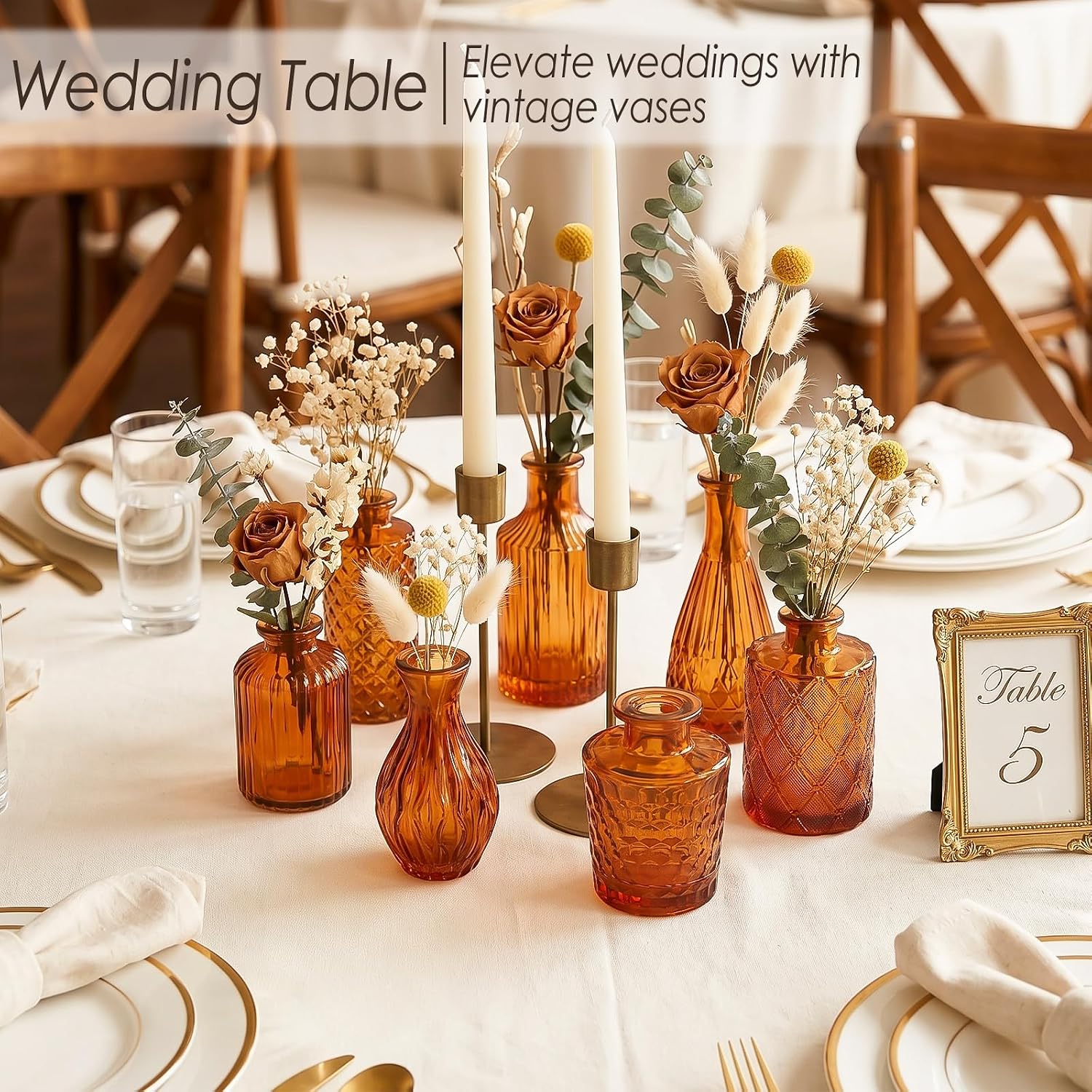 Brown Glass Bud Vases / Amber Brown / Set of 12