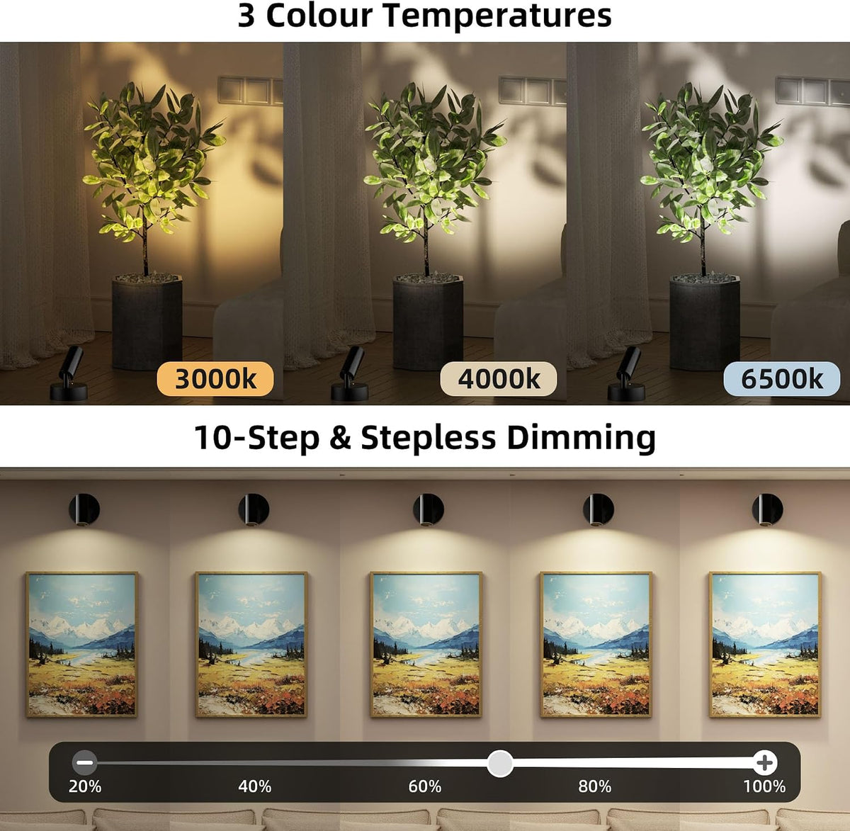 Spotlights Indoor with Remote & Touch, 5500mAh Rechargeable Battery Picture Lights with Timer, 10 Levels Brightness