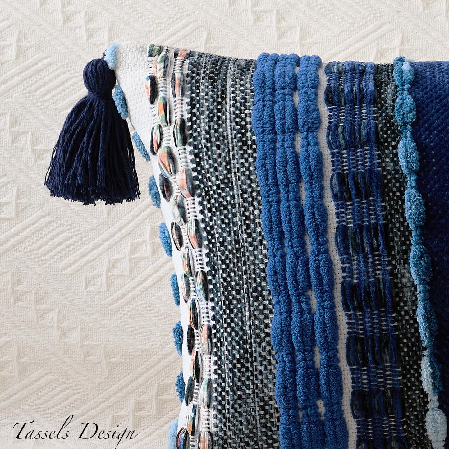 Kevin Textile Long Lumbar Pillow Cover Boho Decorative Rectangle Cushion Case Throw / 36 x 14 / Blue