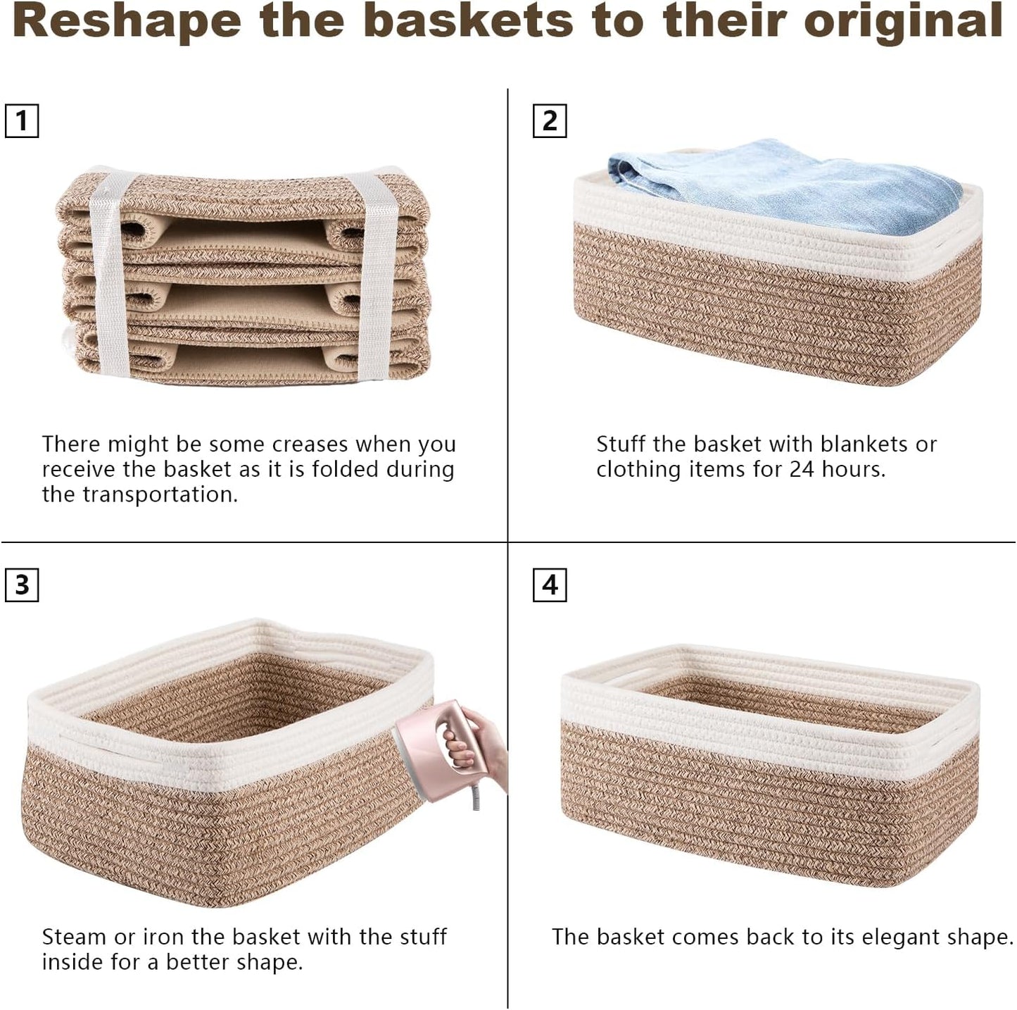 Woven Decorative Gift Baskets / Brown & White / /13''lx8.66''wx5.11''h / Set of 3