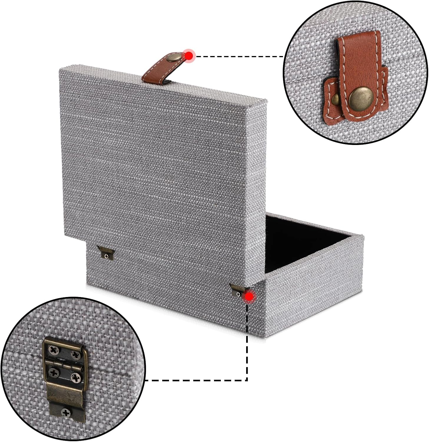 Linen Covered Treasure Chest for Women Gift Photo Organizer / Medium / Gray