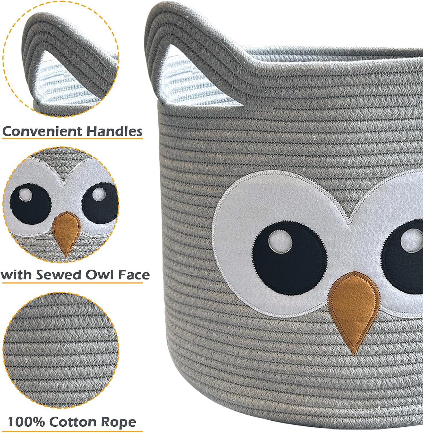 Owl Storage Basket for Gift Foldable Nursery Animal Toy Basket / Light Grey / Grey Owl
