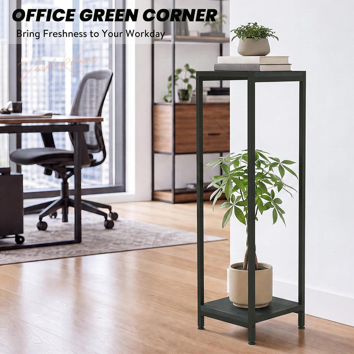 TOSKING 2-Tier Wide & Tall Plant Stand Indoor, Modern Metal Shelf, Black | 12"Lx12"Wx41"H, Heavy-Duty Design, Corner