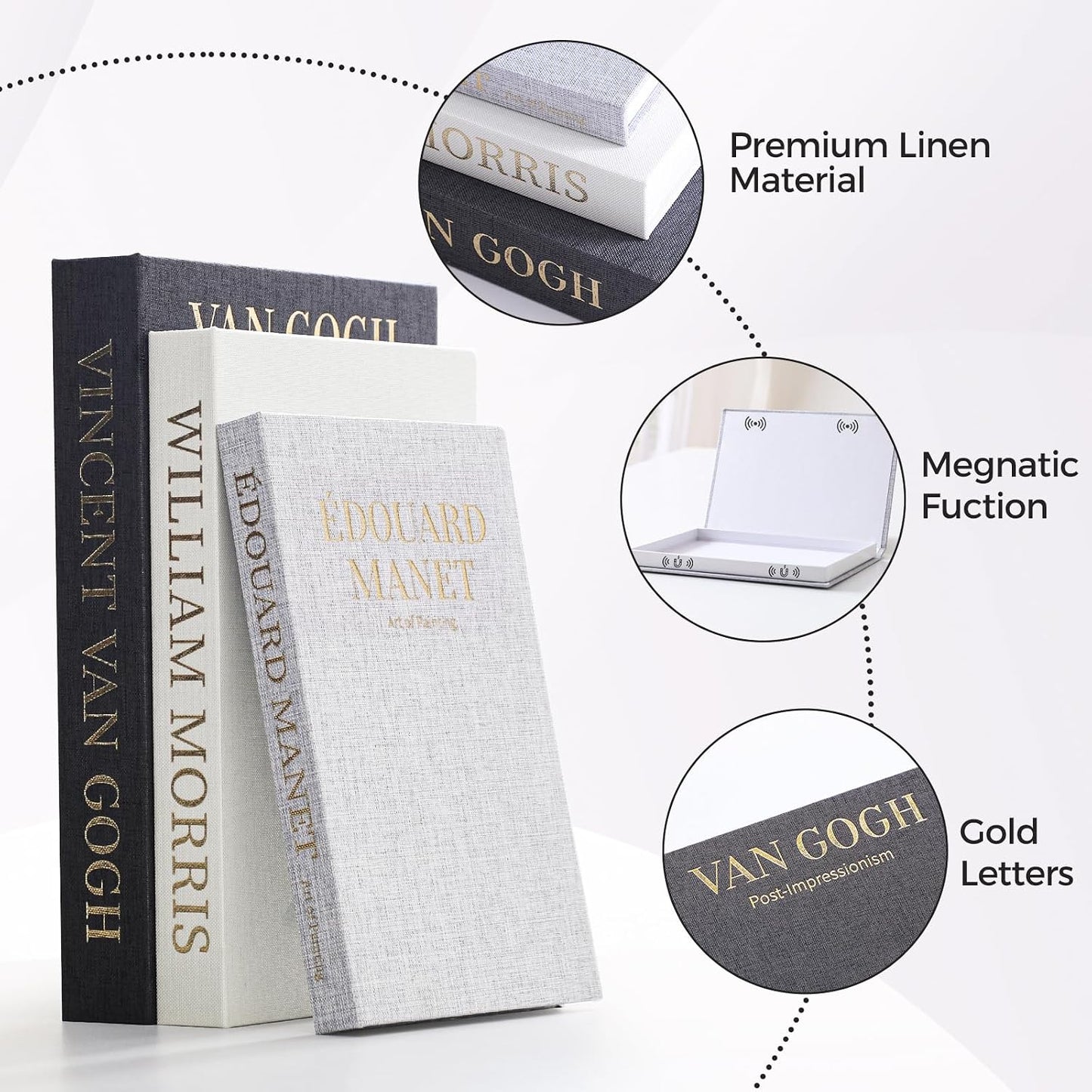 Linen Fake Books for Decoration Aesthetic Faux Book / Set of 3