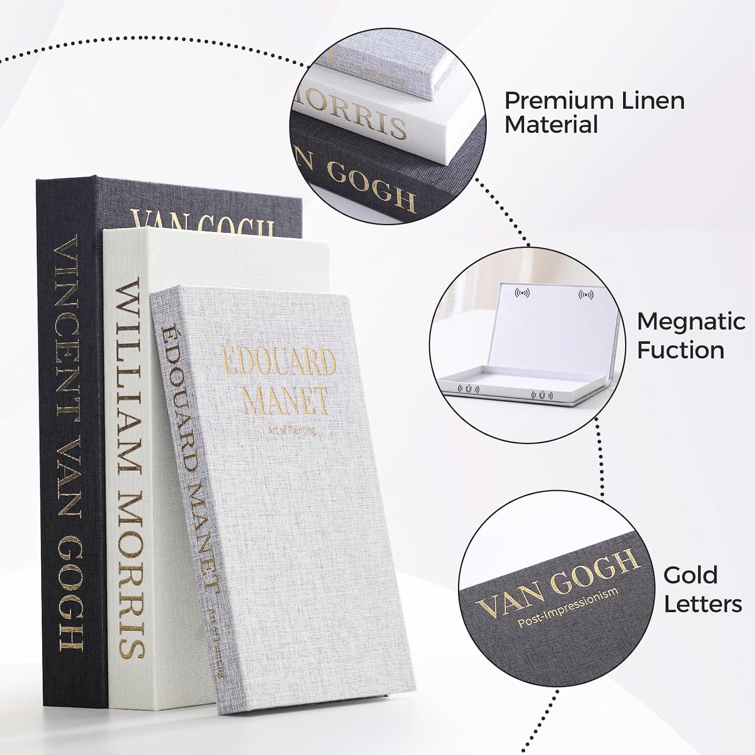 Linen Fake Books for Decoration Aesthetic Faux Book / Set of 3