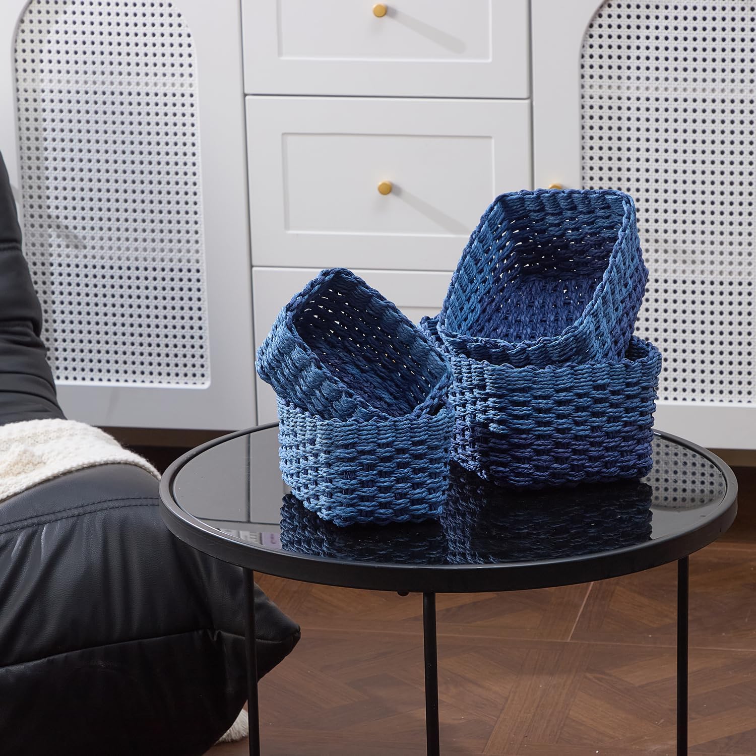 Woven Storage Baskets Set / Blue / Set of 4