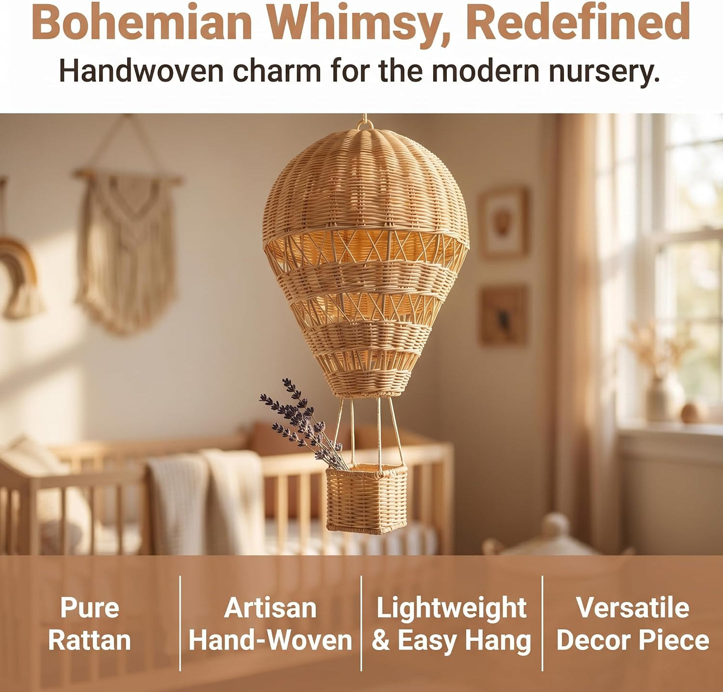 Rattan Woven Hot Air Balloon Decor Delicate Kids Room Rattan Craft / Natural
