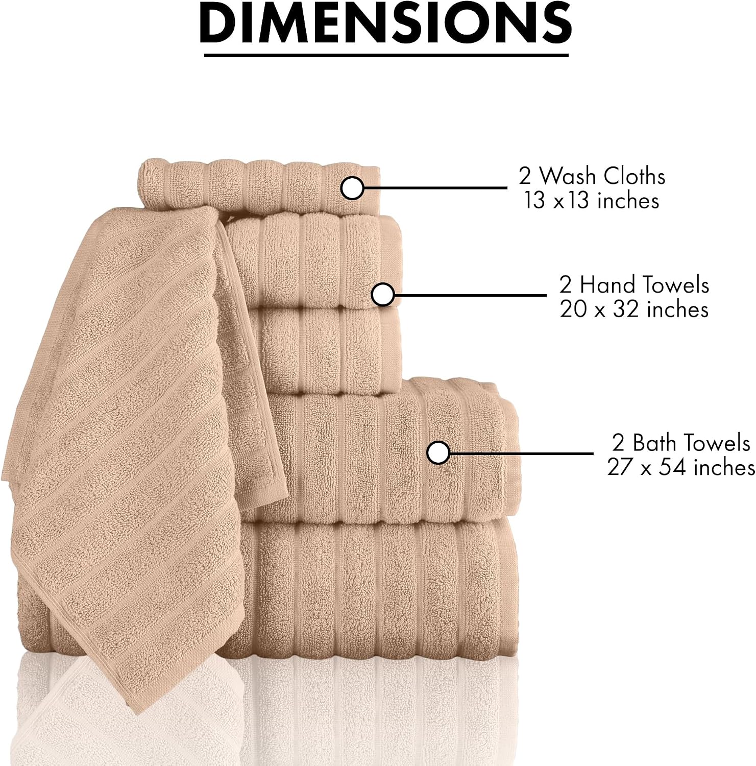CTT Luxury 6 Piece Towel Set, 100% Turkish Cotton, Quick Drying, Highly Absorbent & Comfy, Includes 2 Bath Towels, 2